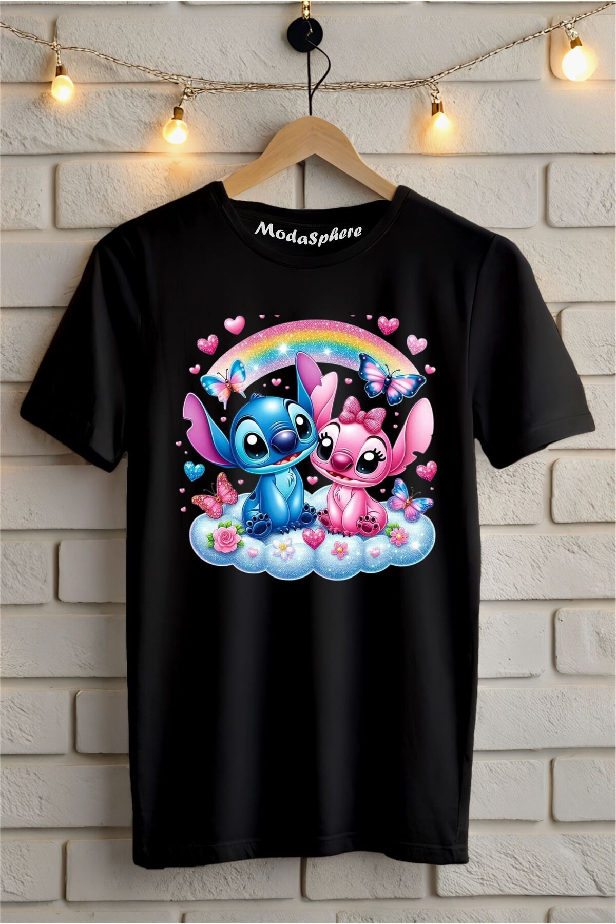 ModaSphere Gökkuşağı Lilo Baskılı Unisex Oversize Tişört
