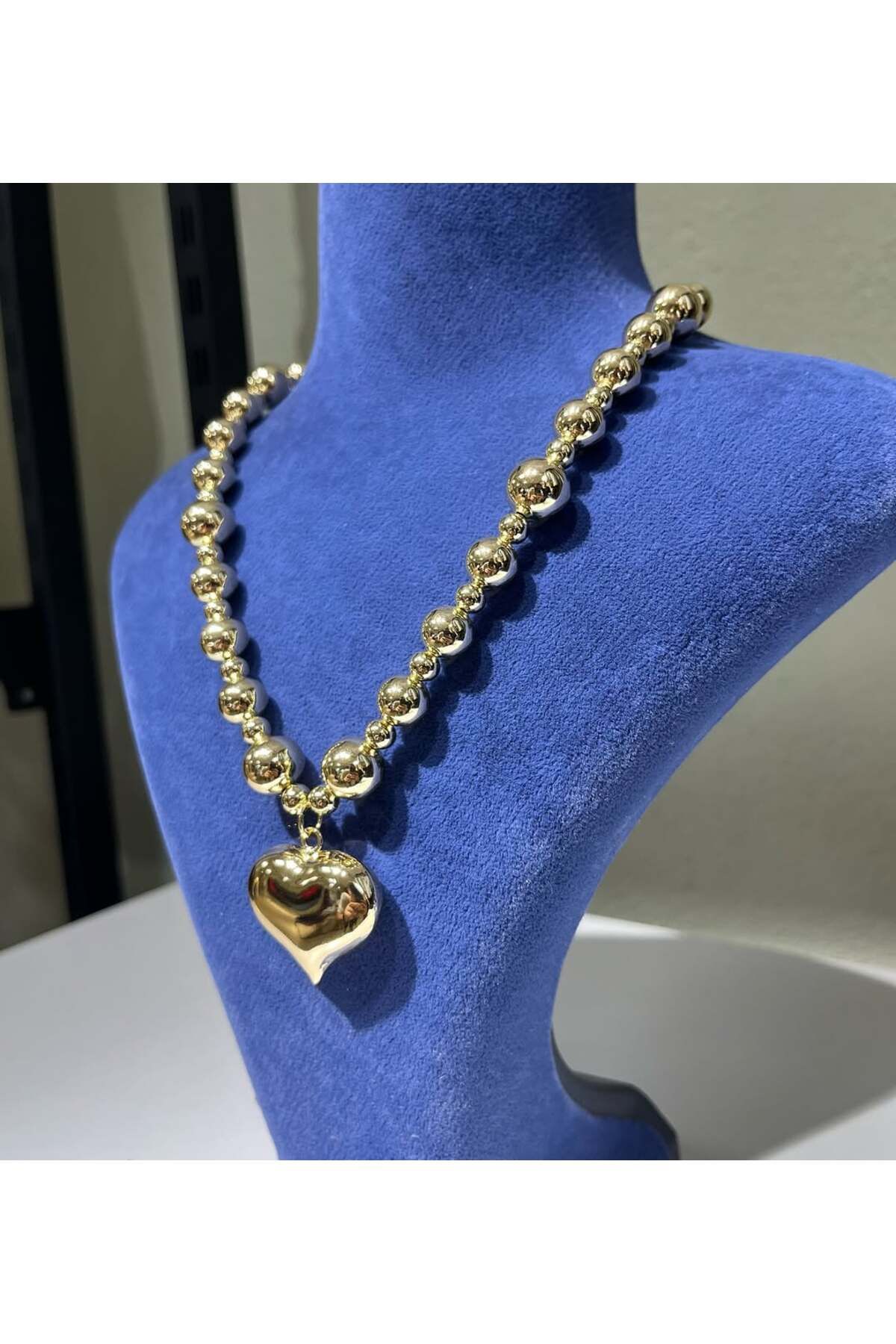Elvimas Bijuteri Elvimas Paslanmaz Çelik Büyük Taş Kalpli Gold Kolye