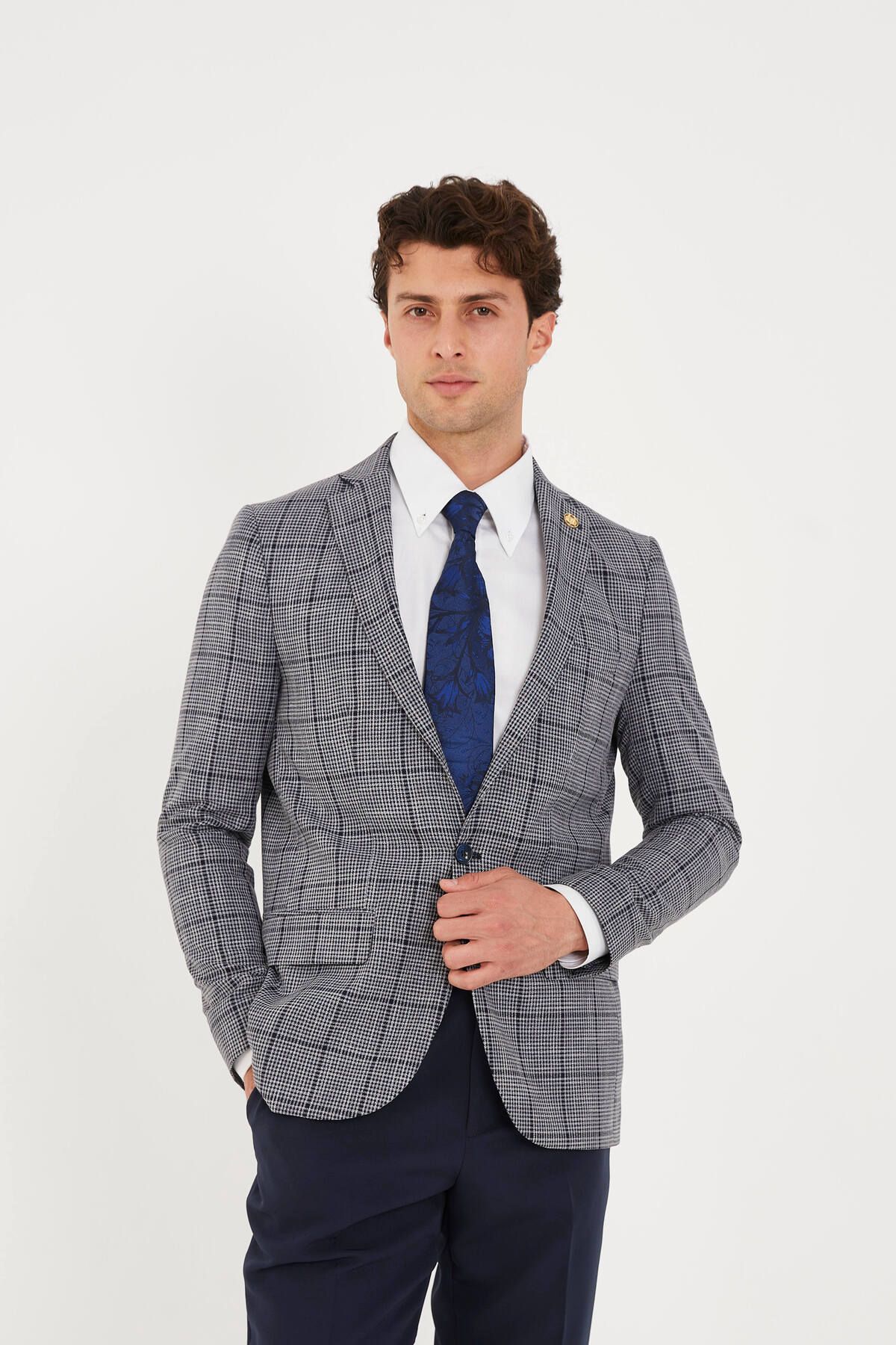 The Tailor Classics Mini Ekoseli Çift Yırtmaçlı Blazer Ceket
