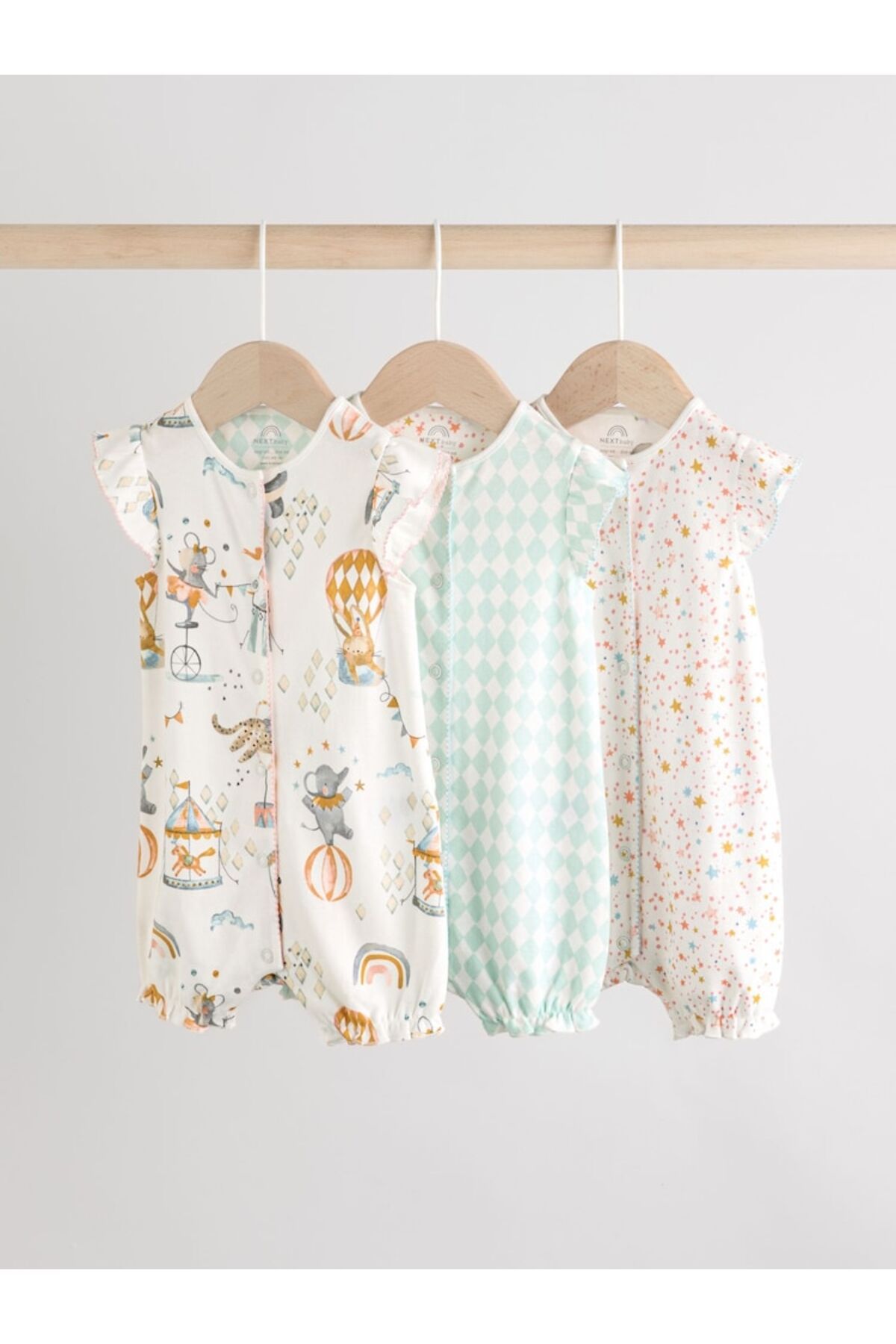 Next Baby %100 Pamuklu Multi Pastel Animal 3'lü Romper Set