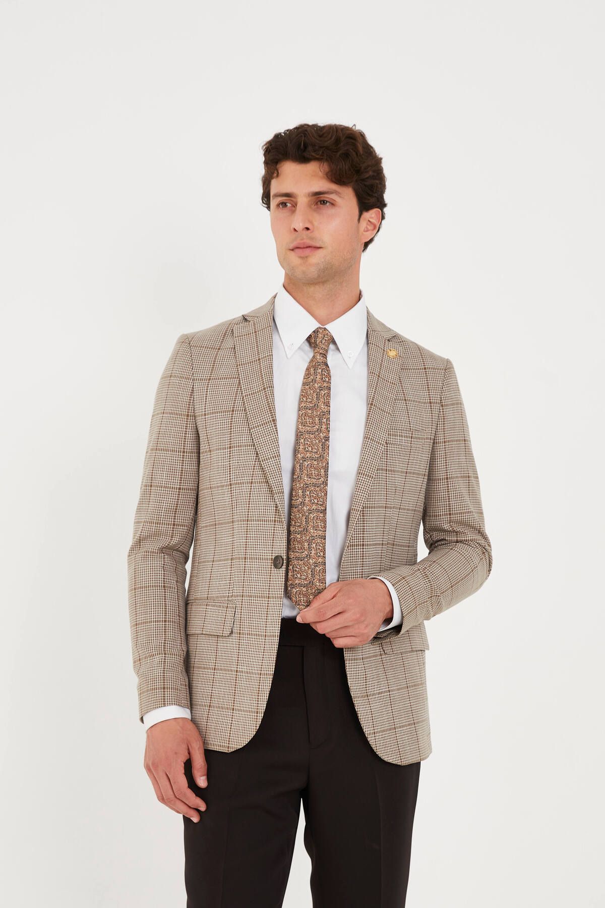 The Tailor Classics Mini Ekoseli Çift Yırtmaçlı Blazer Ceket