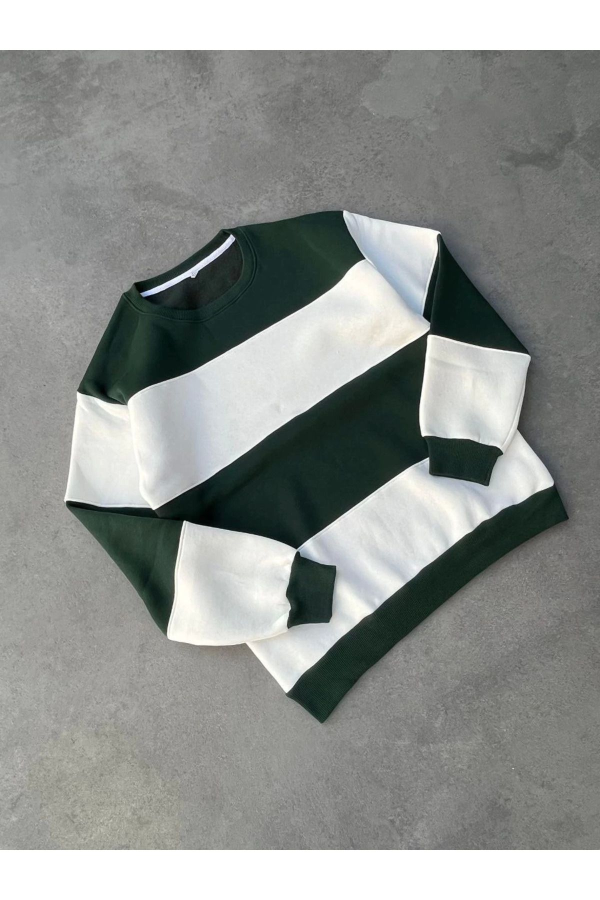 Serero Parçalı Bisiklet Yaka Baskılı SweatShirt - Yeşil