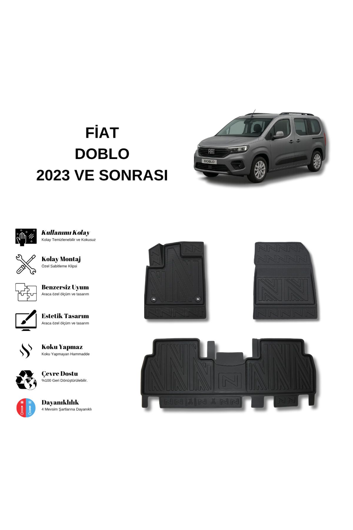 AutoWeller Fiat Doblo 2023 ve Sonrası 3D Havuzlu Oto Paspas