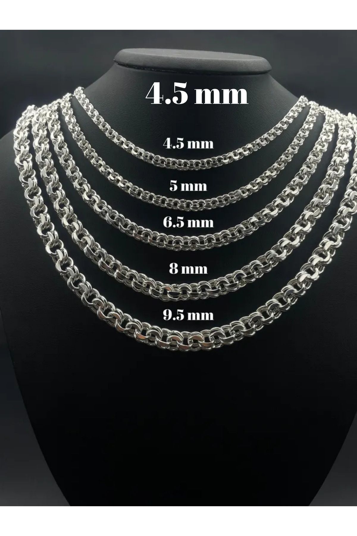 Parlak Gümüş 925 Ayar Erkek Doç Gümüş Zincir Kolye - 5 mm Doç Dar Halka Gümüş Kolye