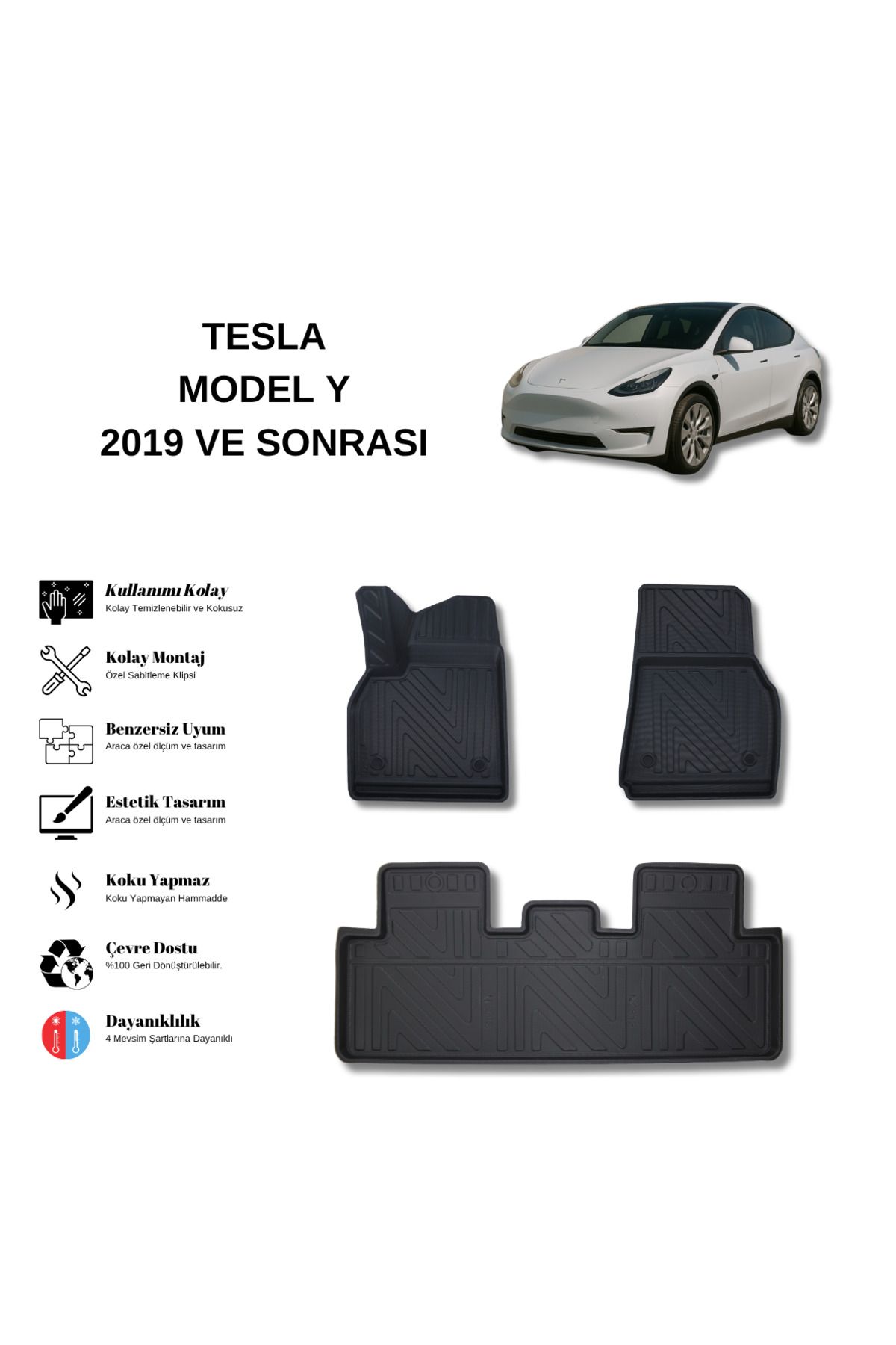 AutoWeller Tesla Model Y 2019 ve Sonrası 3D Havuzlu Oto Paspas