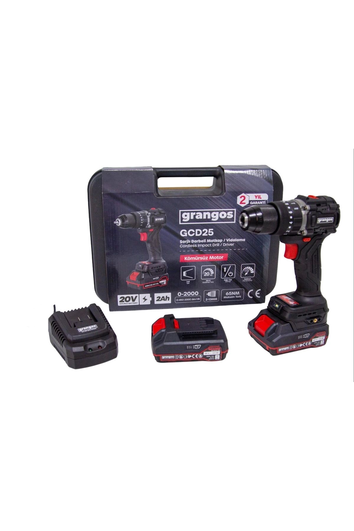 Generic Grangos GCD25-T2 20V 2 Ah Çift Akülü Darbeli Matkap
