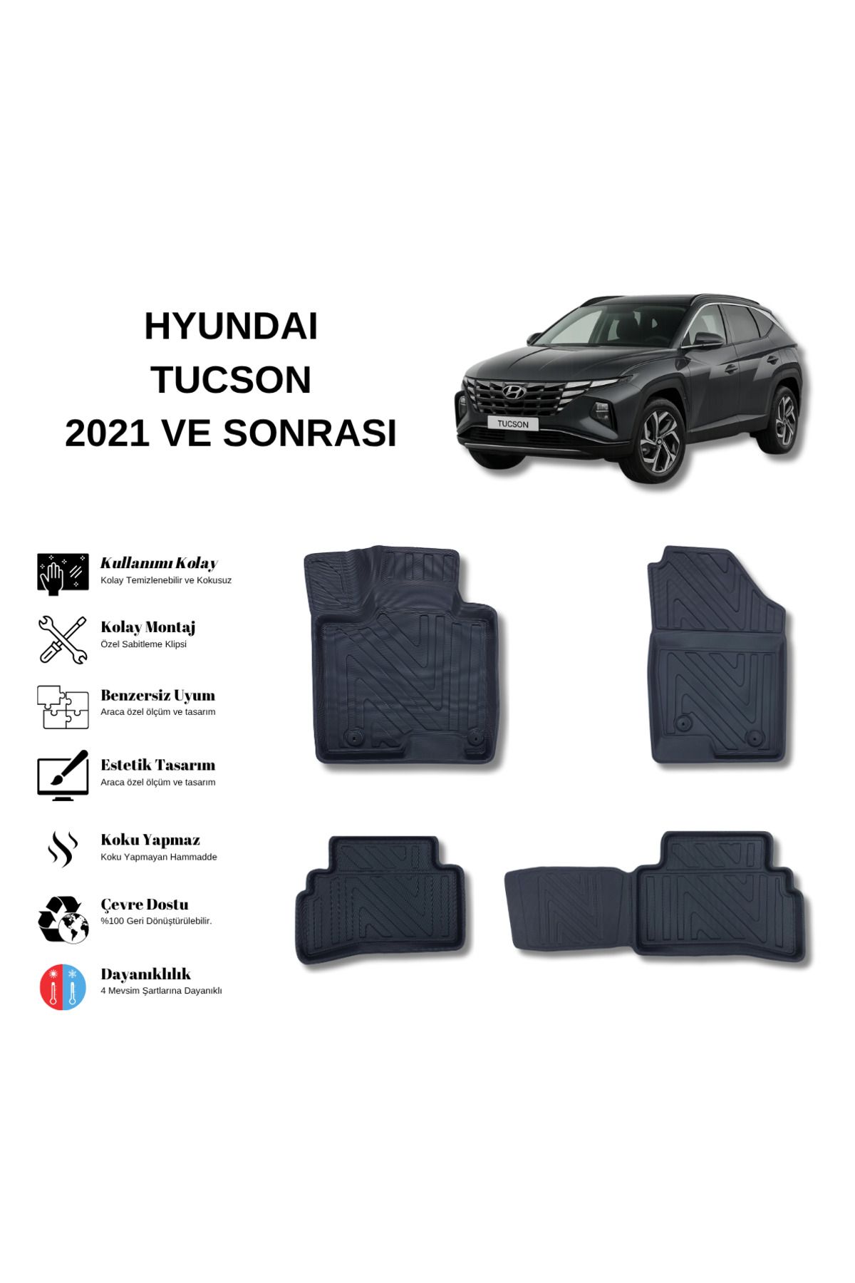 AutoWeller Hyundai Tucson 2021 Sonrası 3D Havuzlu Oto Paspas