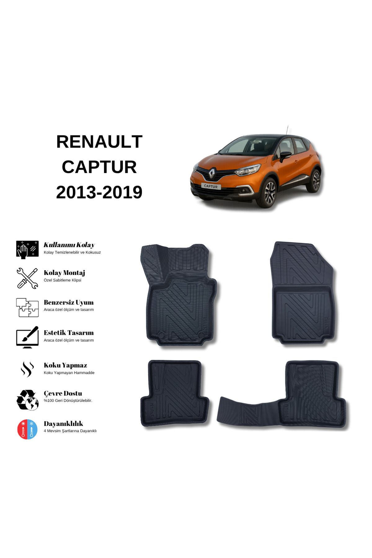 AutoWeller Renault Captur 2013-2019 3D Havuzlu Oto Paspas
