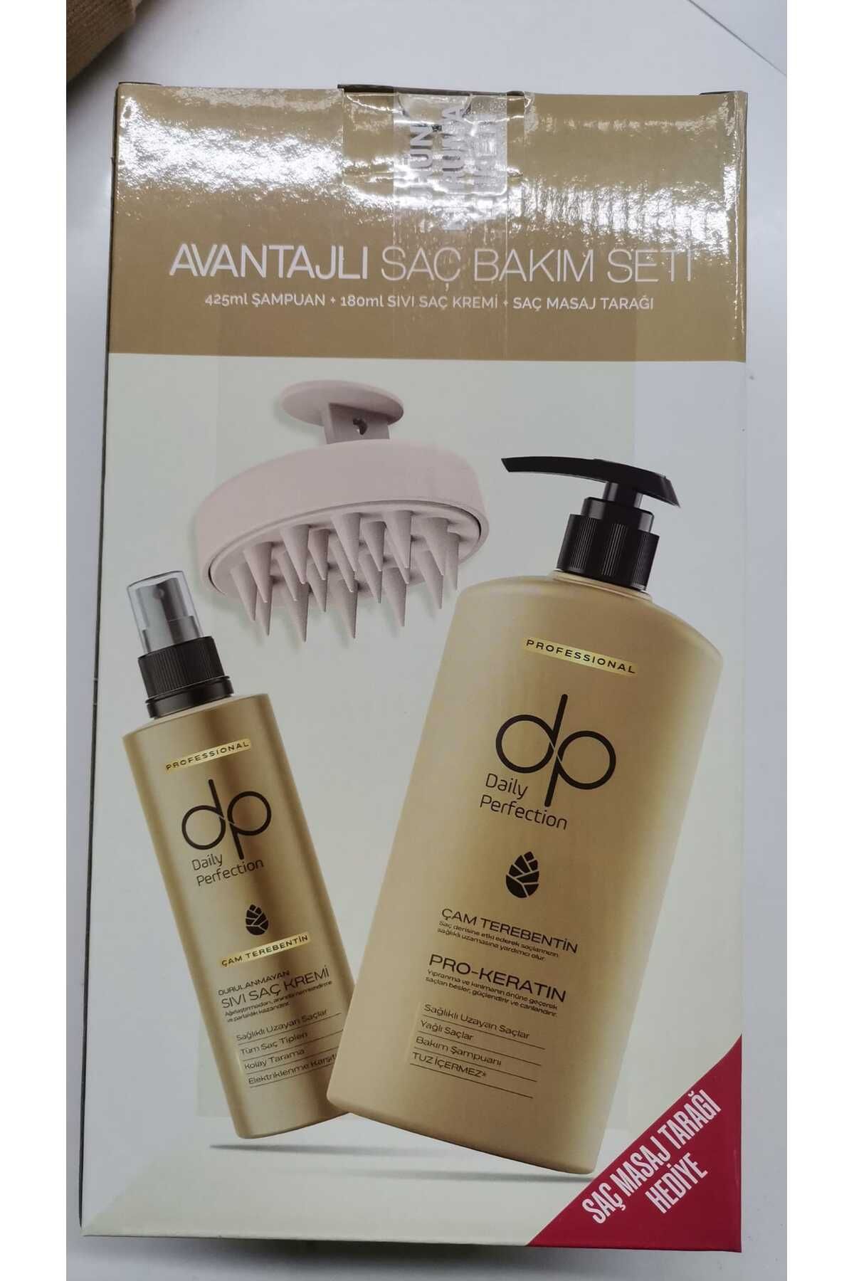 DP Daily Perfection Tuzsuz Şampuan Çam Terebentin 450 ML+180 ML Saç kremi+Saç Masaj Tarağı