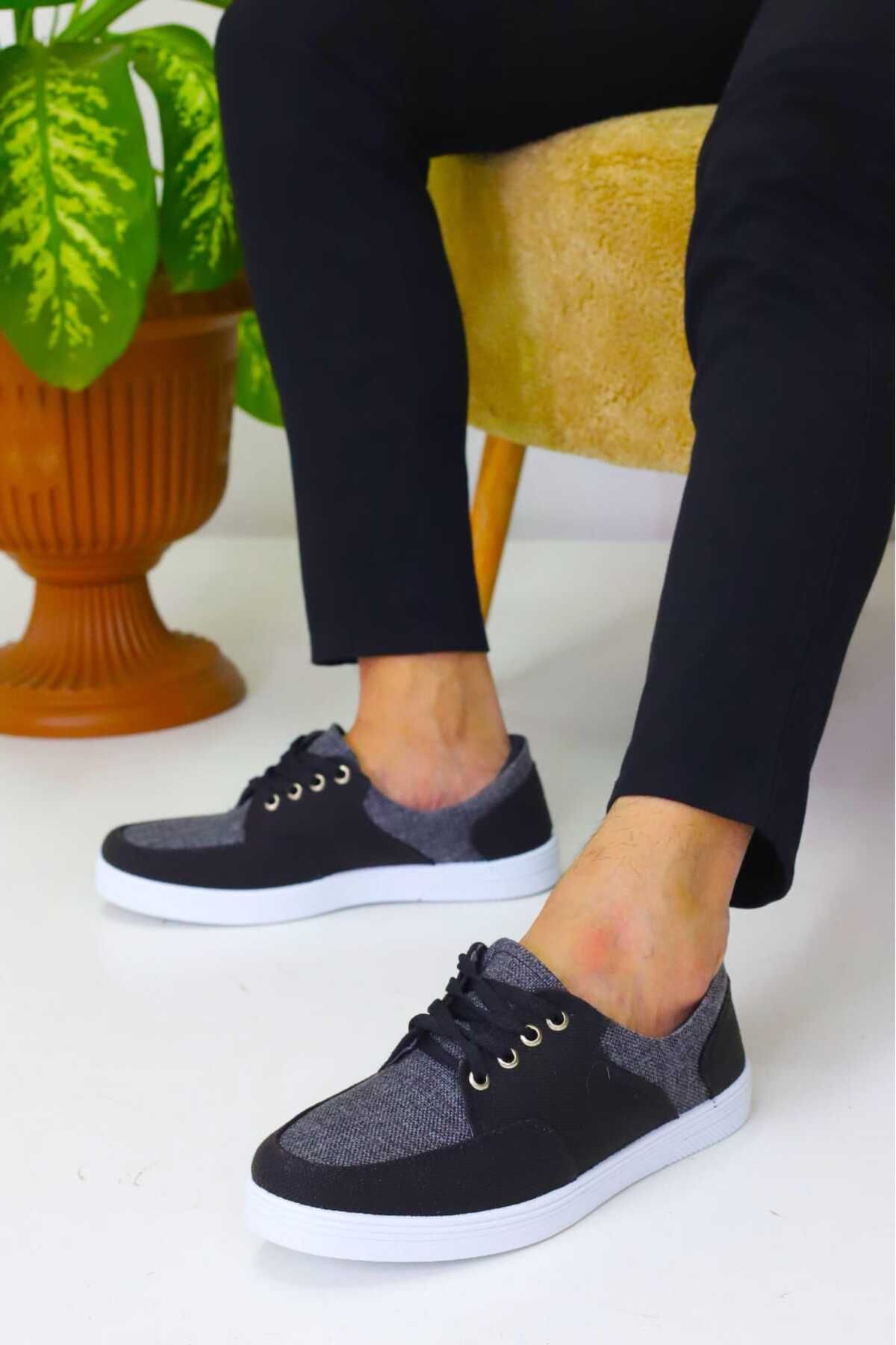 OBAY LİFE Erkek Siyah Keten Rahat Günlük Sneaker NBR4068