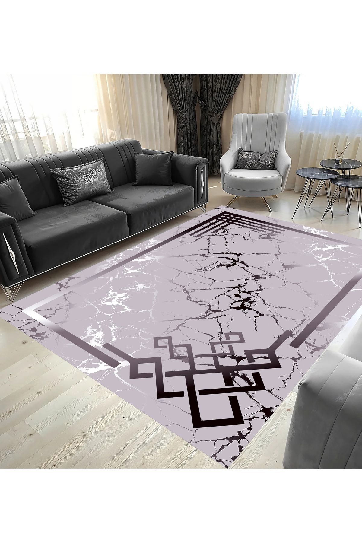 GNL HOME Mor Mermer Desen Dijital Baskı Salon,Koridor,Mutfak,Balkon,Ofis Halısı
