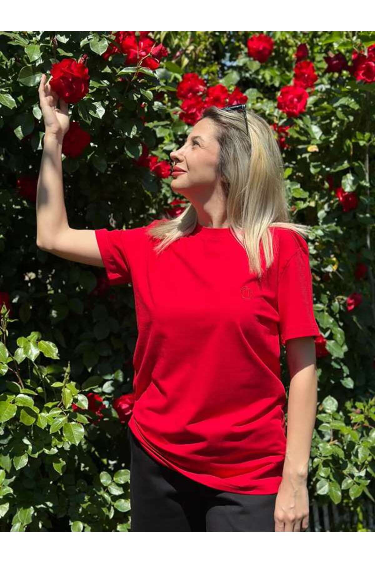TREE TONE Unisex Regular Fit Bisiklet Yaka %100 Pamuk Kısa Kol Basic Kırmızı Tişört