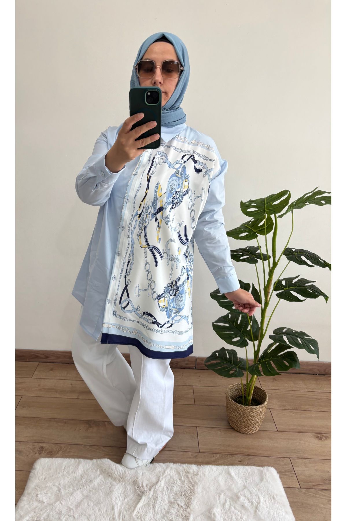 Butik Emsabutik Şal desenli Mavi Gömlek