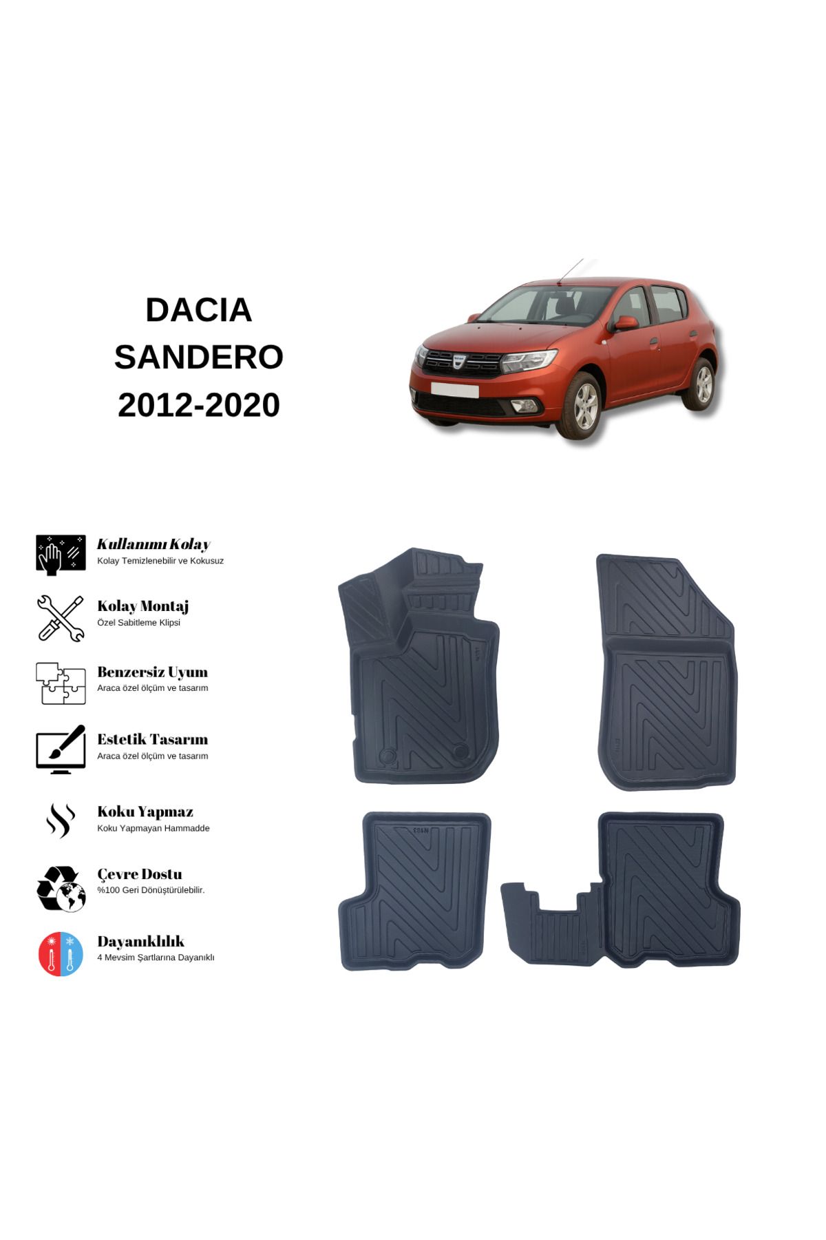 AutoWeller Dacia Sandero 2012-2020 3D Havuzlu Oto Paspas