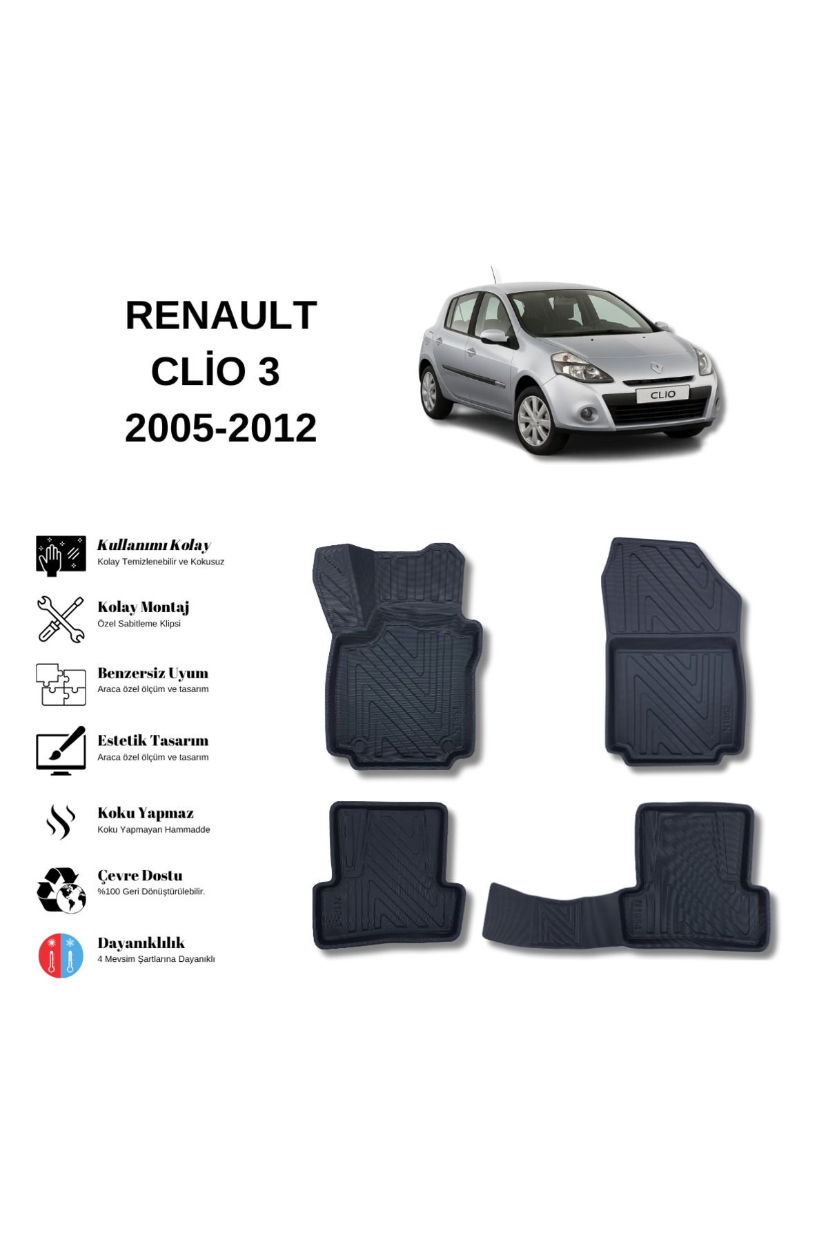 AutoWeller Renault Clio 3 2005-2012 3D Havuzlu Oto Paspas
