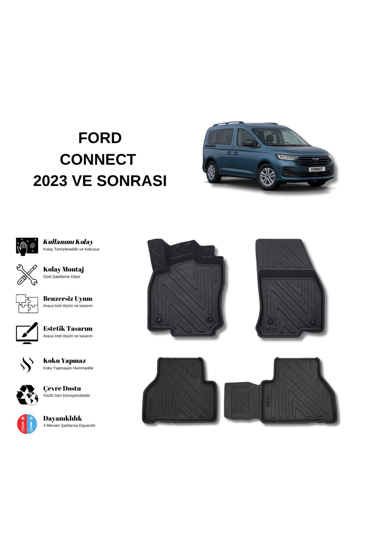 AutoWeller Ford Tourneo Connect 2023 ve Sonrası 3D Havuzlu Oto Paspas