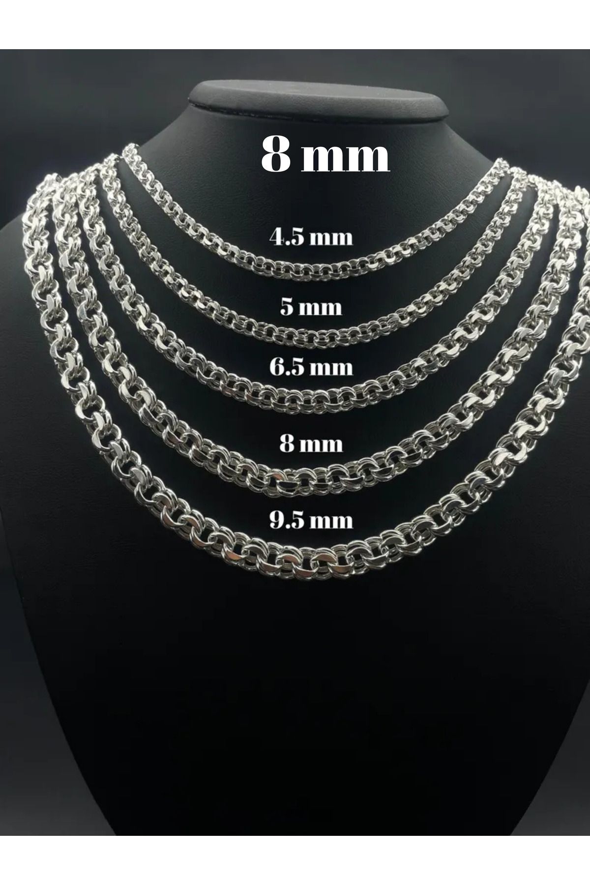 Parlak Gümüş 925 Ayar Erkek Doç Gümüş Zincir Kolye - 5 mm Doç Dar Halka Gümüş Kolye