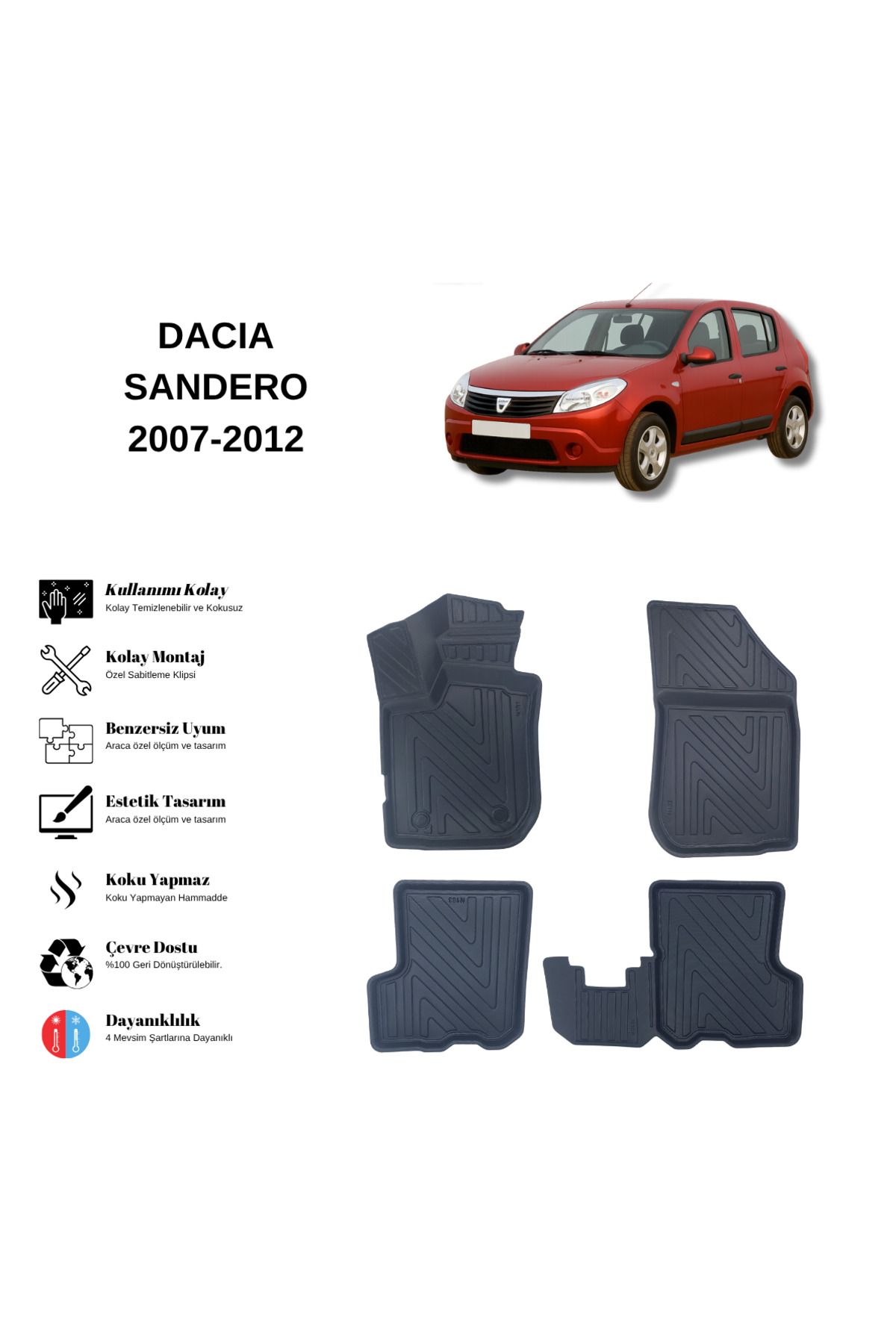 AutoWeller Dacia Sandero 2007-2012 3D Havuzlu Oto Paspas