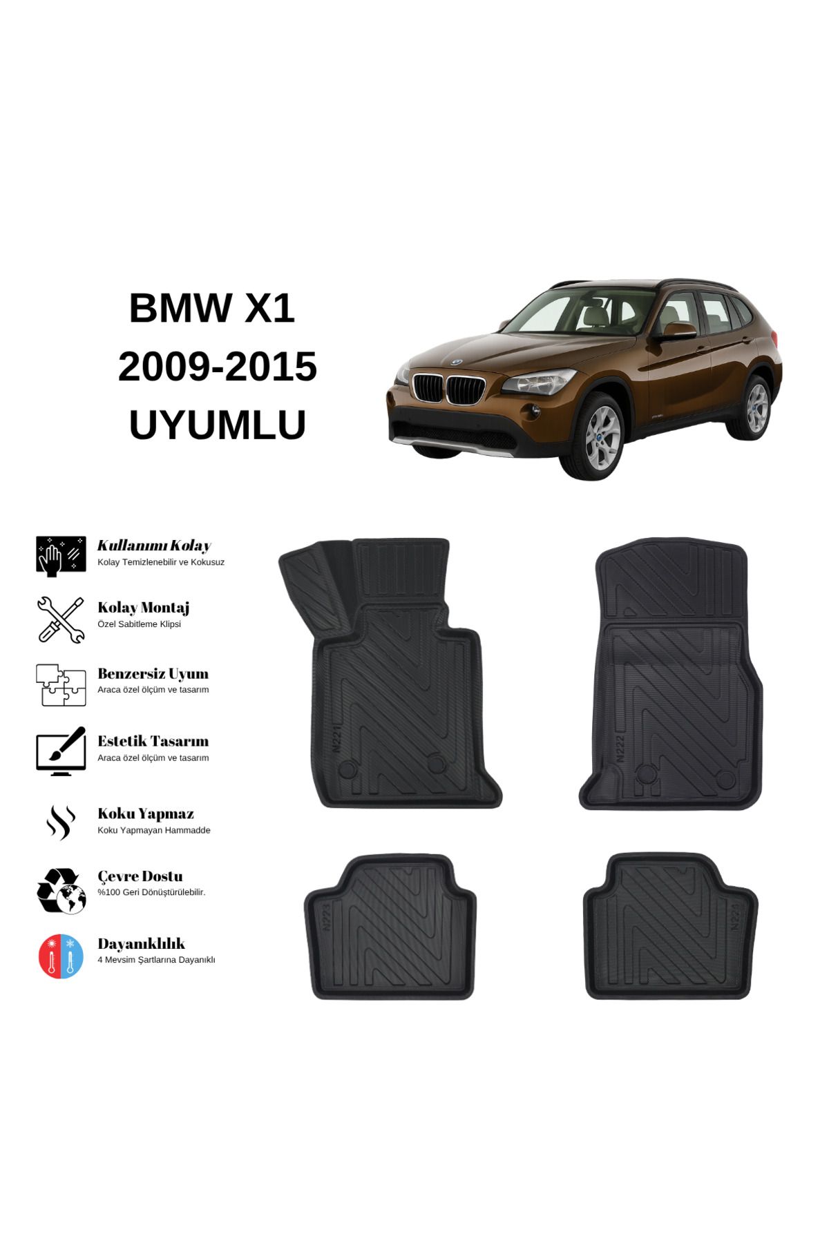 AutoWeller Bmw X1 2009-2015 3D Havuzlu Oto Paspas