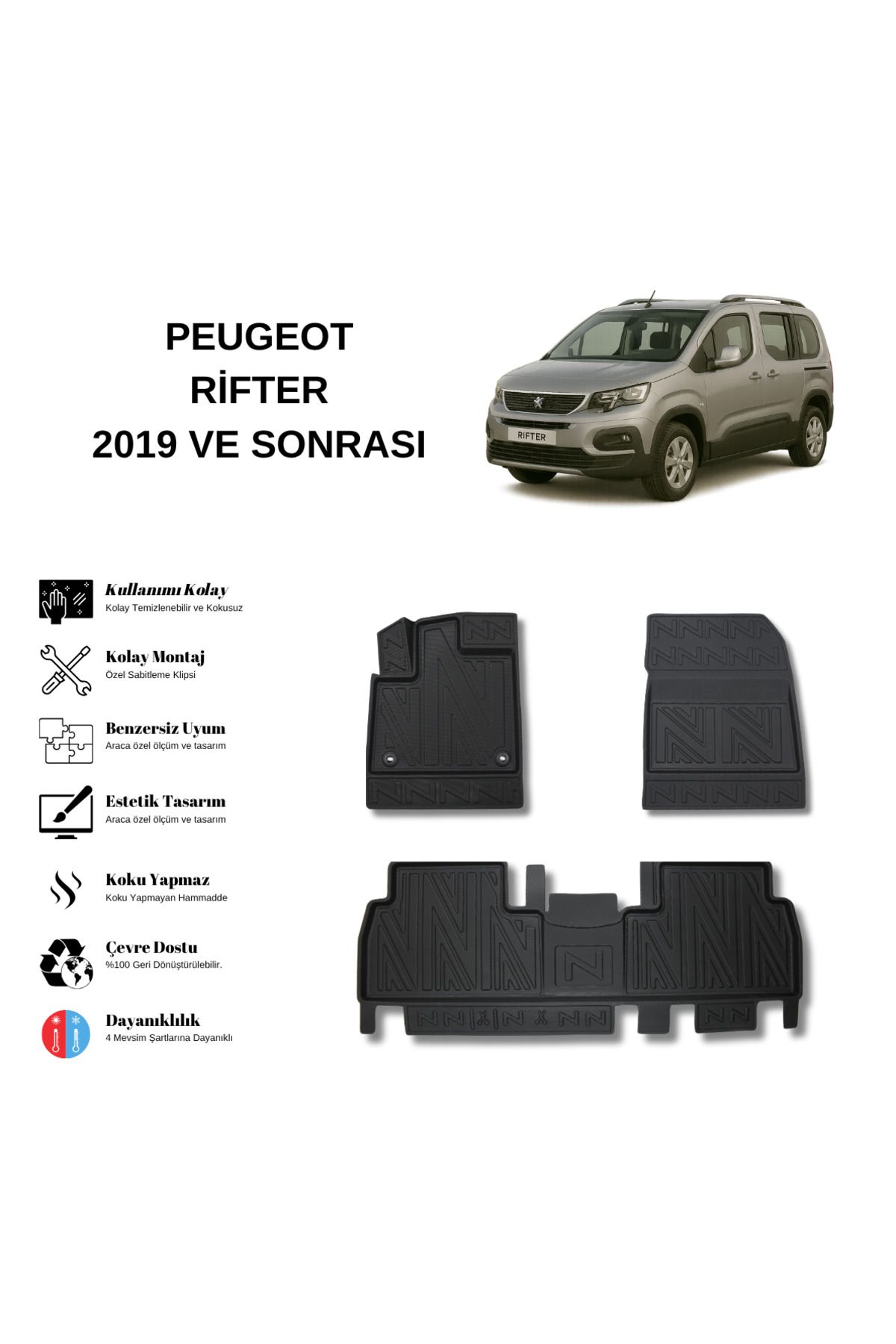 AutoWeller Peugeot Rifter 2019 ve Sonrası 3D Havuzlu Oto Paspas