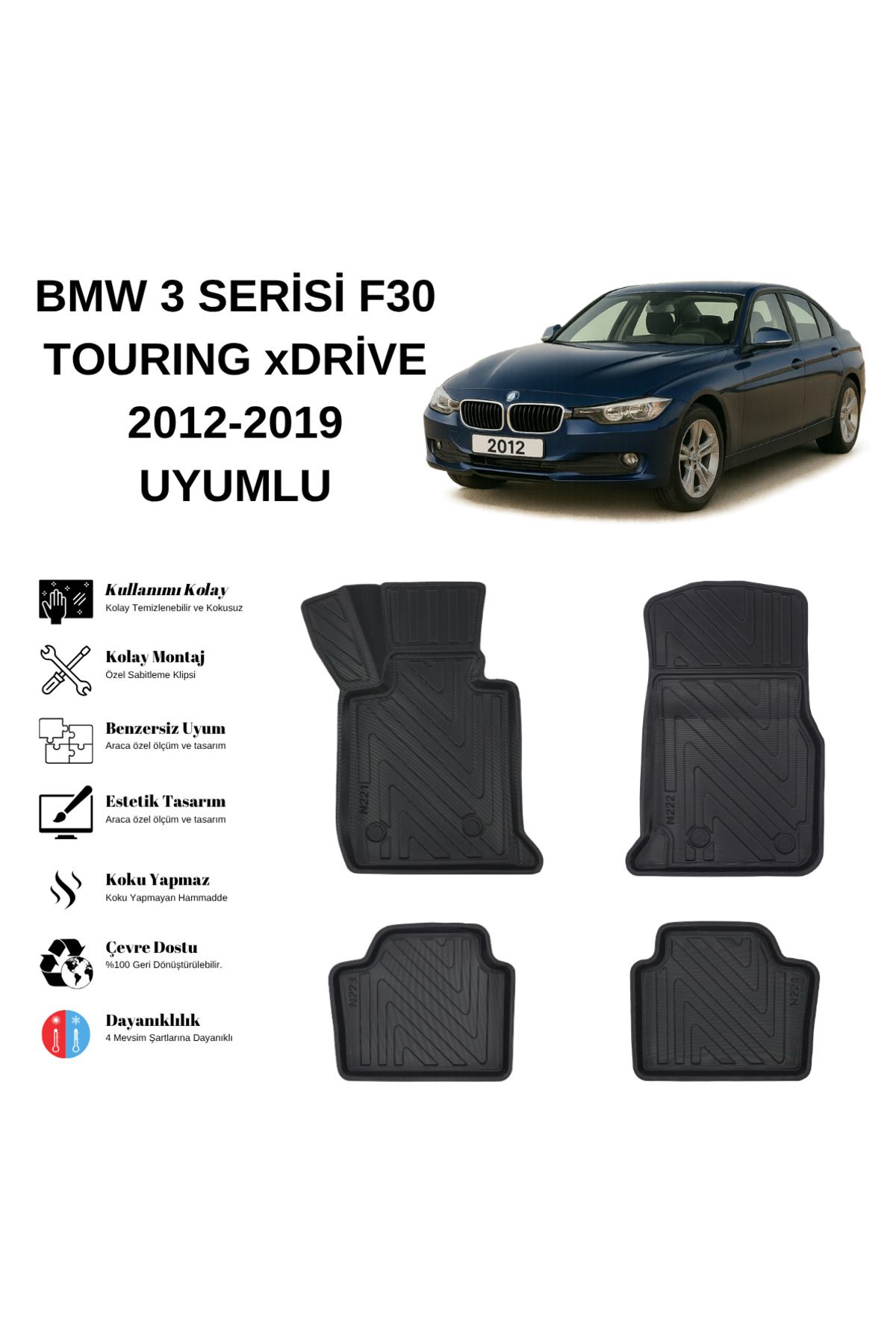AutoWeller Bmw 3 Serisi F31 2012-2019 Touring 3D Havuzlu Oto Paspas | xDrive