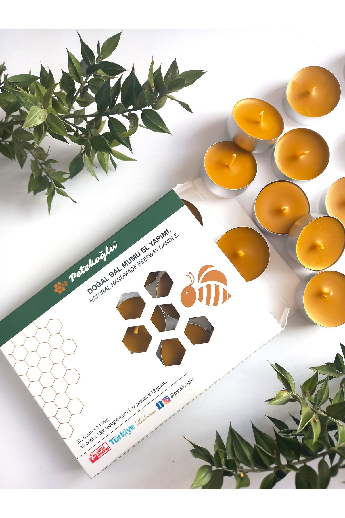 DEKORANLA 12 Adet Doğal Balmumu Tealight Mum, Beyaz, Standart Boy, Buhurdanlık İçin