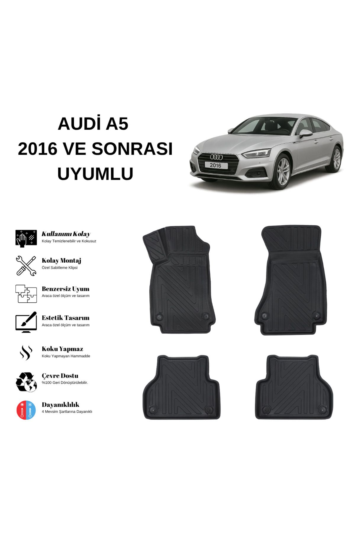 AutoWeller Audi A5 2016 Sonrası 3D Havuzlu Oto Paspas