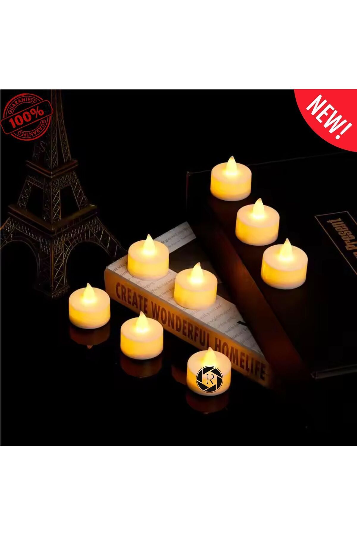 DEKORANLA Işıklı Led Mum, Tealight, Sarı, Pilli, Dumansız, Alevsiz, 1 Adet