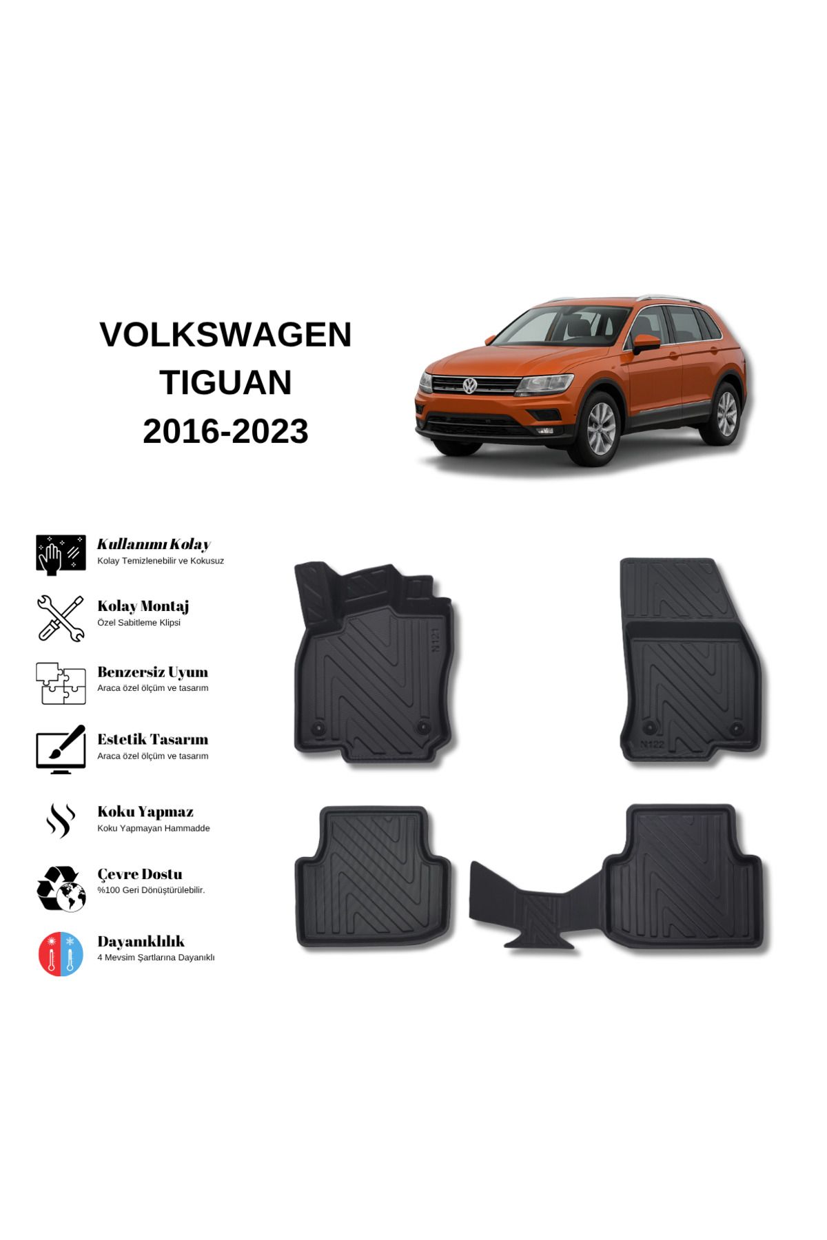 AutoWeller Volkswagen Tiguan 2016-2023 3D Havuzlu Oto Paspas