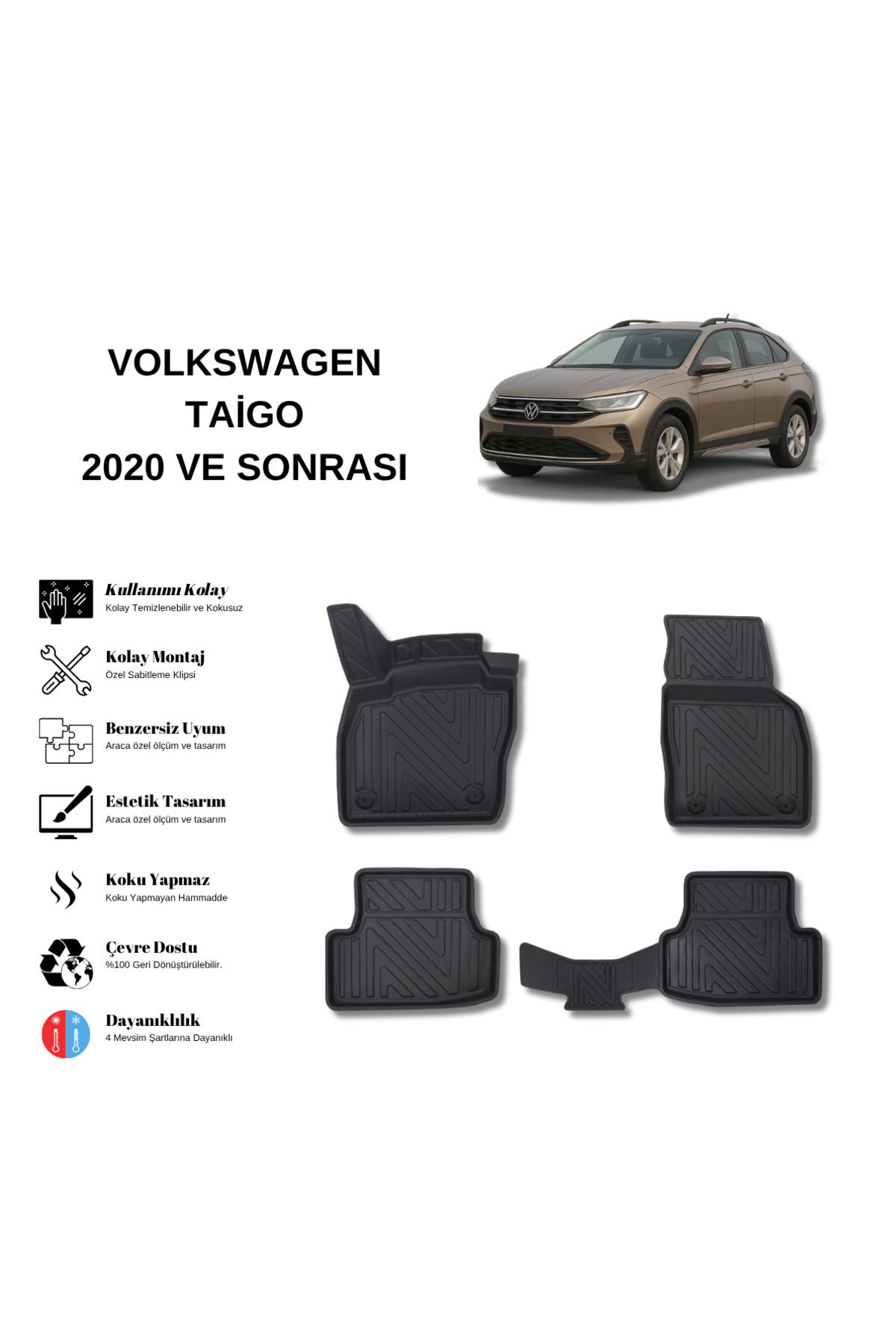 AutoWeller Volkswagen Taigo 2020 ve Sonrası 3D Havuzlu Oto Paspas