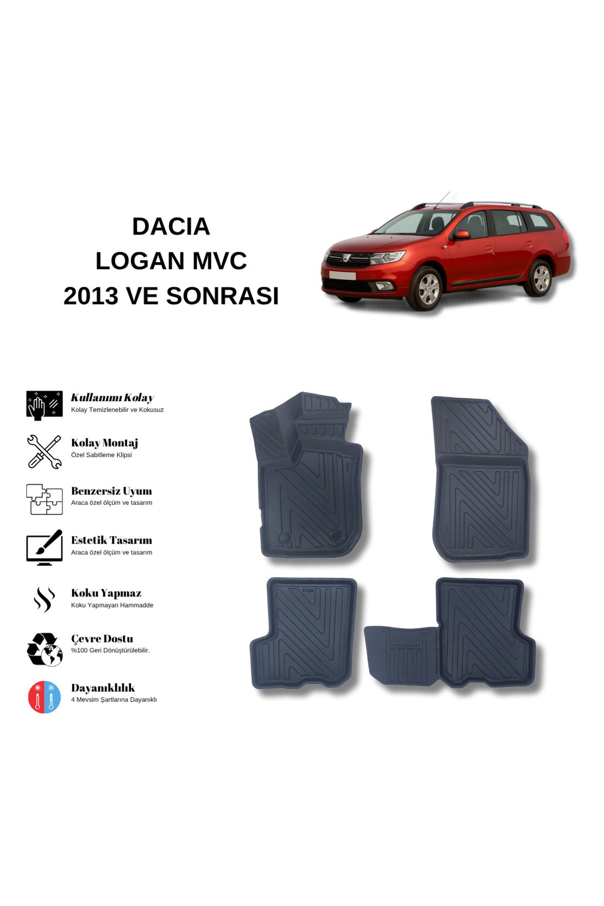 AutoWeller Dacia Logan 2013 ve Sonrası 3D Havuzlu Oto Paspas