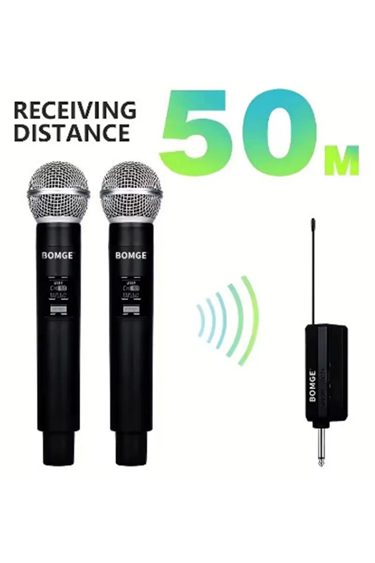 Vothoon Profesyonel Çiftli Kablosuz Mikrofon Seti Karaoke Şarj Edilebilir 50 Metre Mesafe