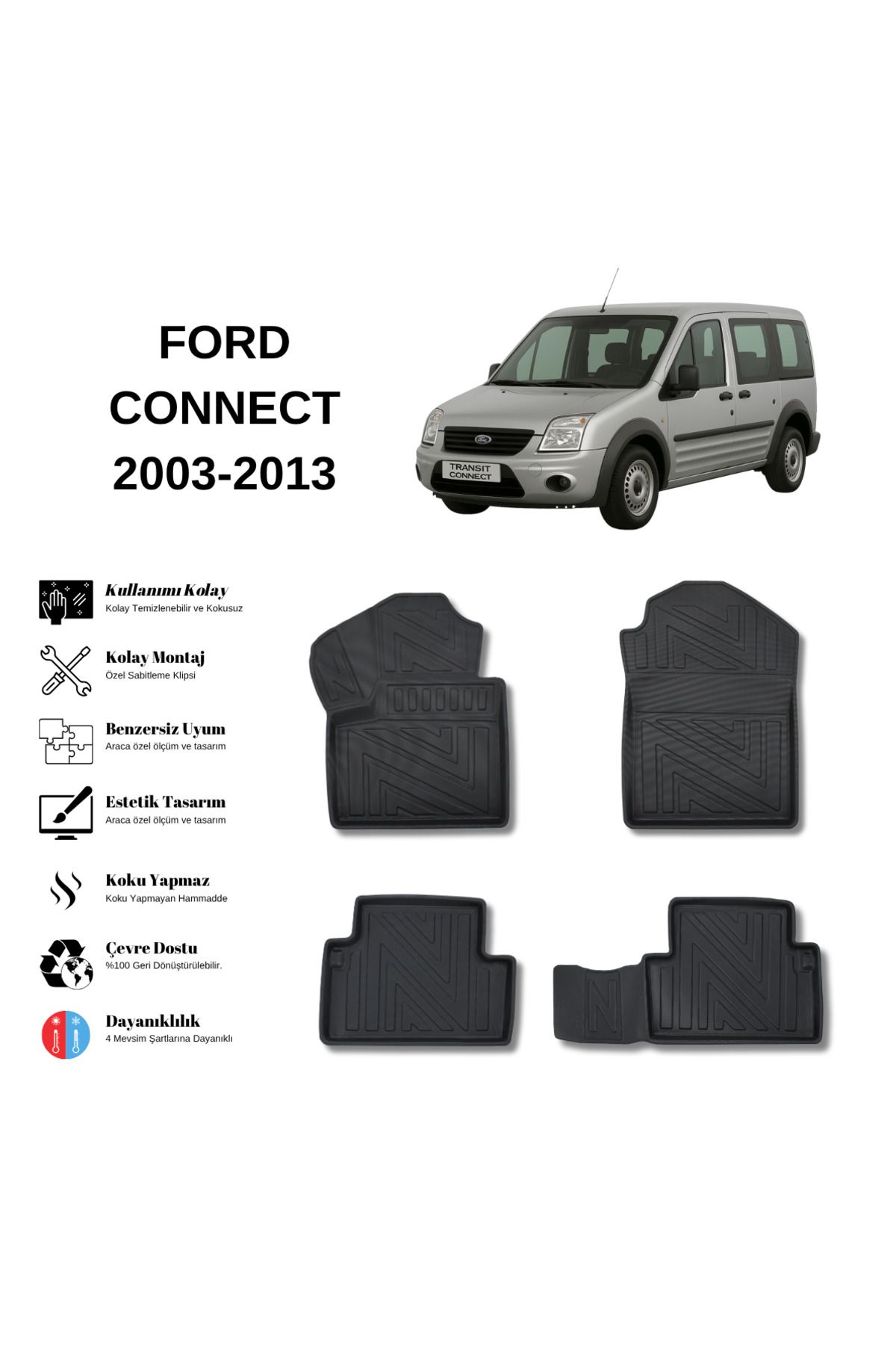 AutoWeller Ford Connect 2003-2013 3D Havuzlu Oto Paspas