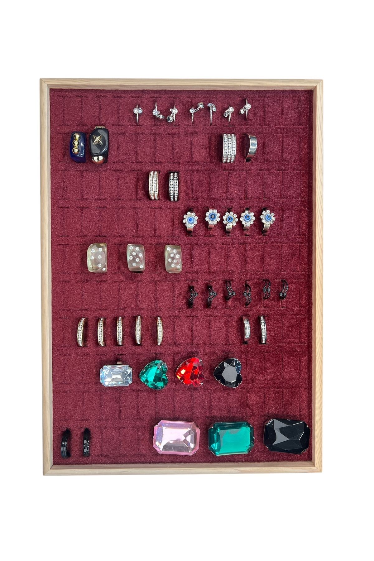 DEKORANLA El yapımı ahşap ve alcantara kaplamalı takı teşhir tablası 34,5x24,5x3,5cm