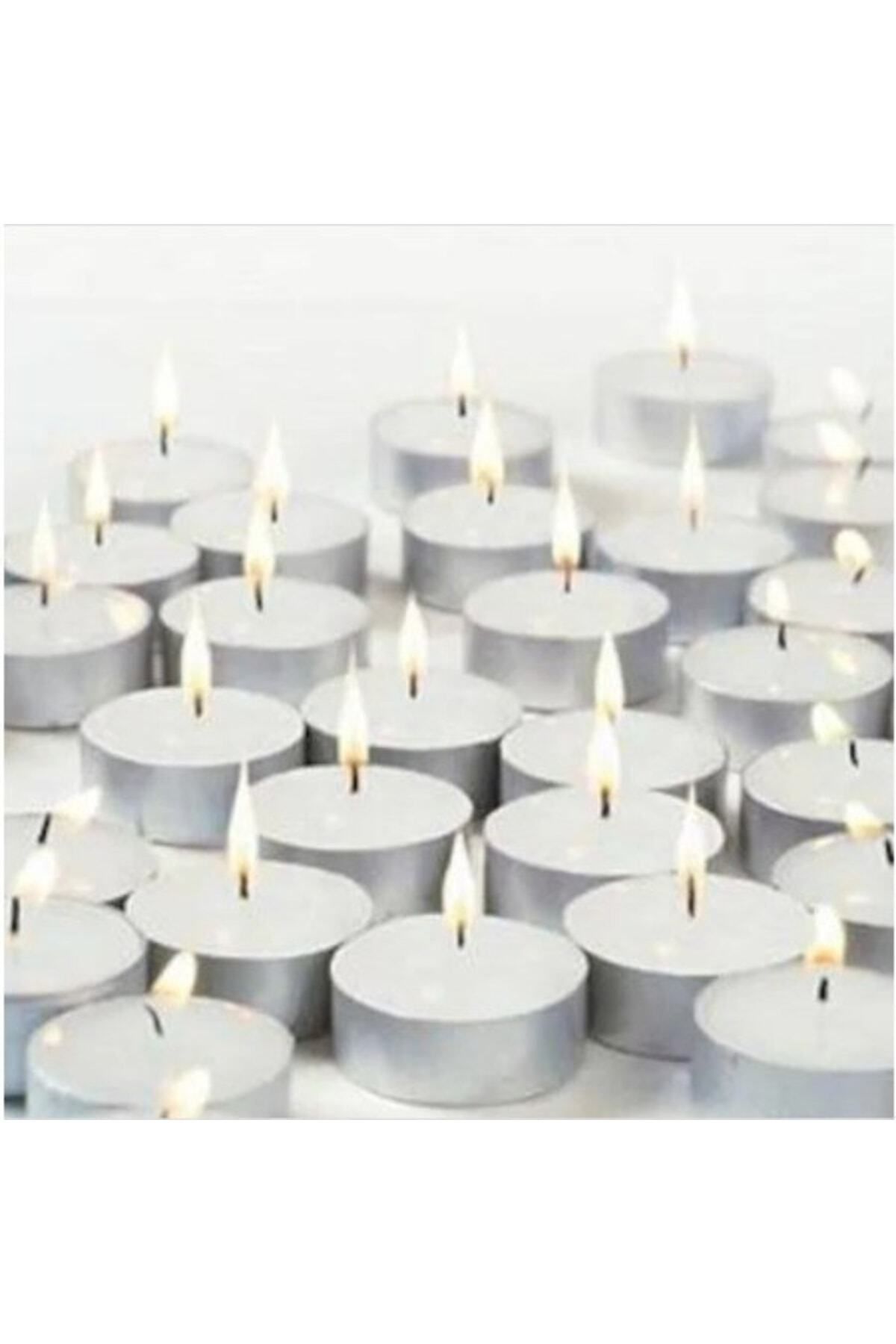 DEKORANLA Beyaz 50'li Tealight Mum, Şık ve Parlak Aydınlatma Seti
