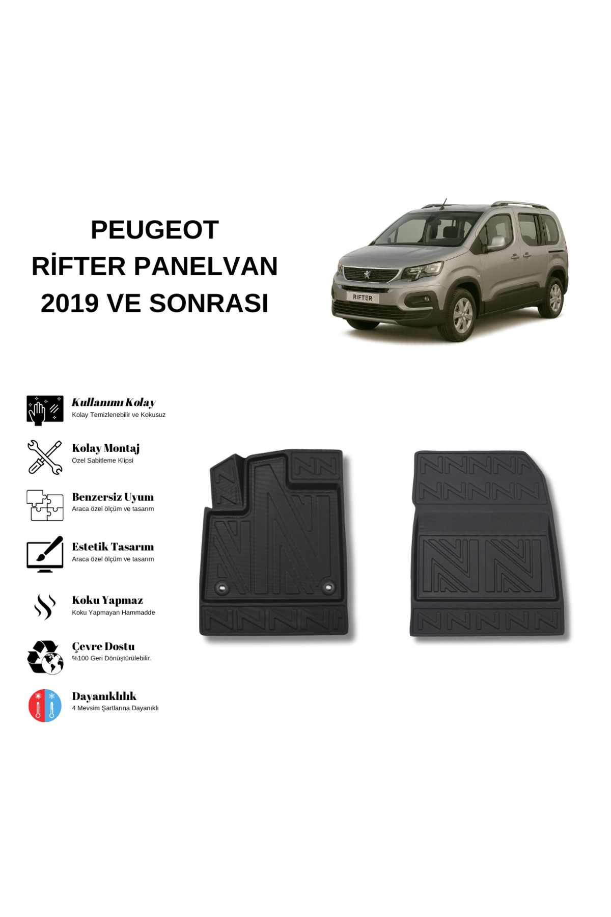 AutoWeller Peugeot Rifter Panelvan 2019 ve Sonrası 3D Havuzlu Oto Paspas
