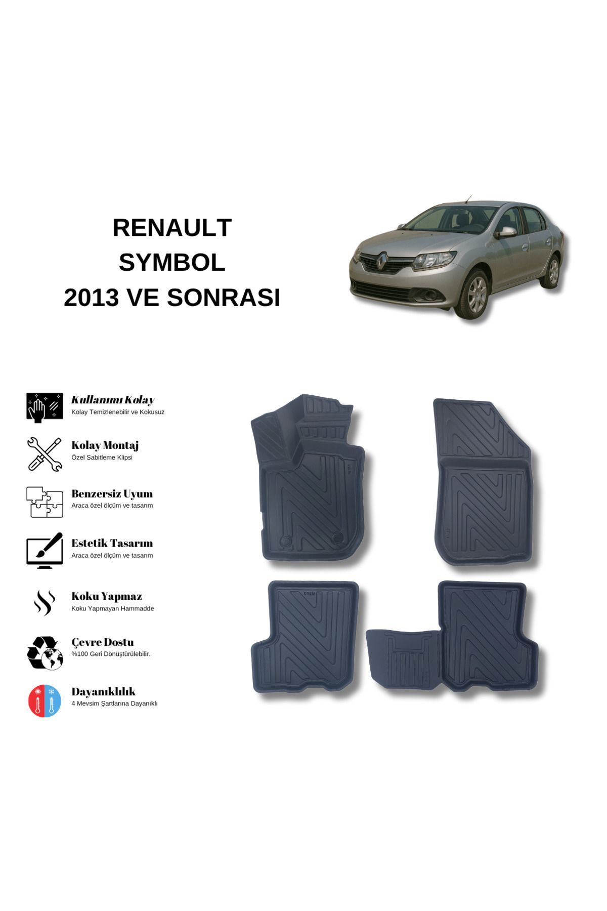 AutoWeller Renault Symbol 2013 ve Sonrası 3D Havuzlu Oto Paspas
