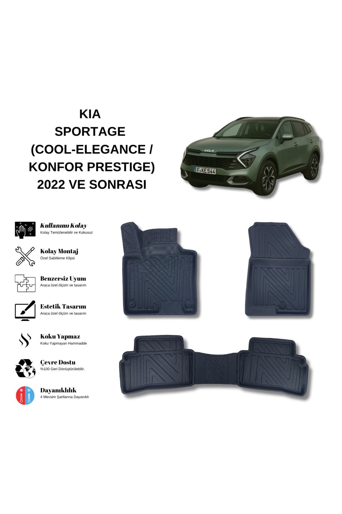 AutoWeller Kia Sportage 2022 ve Sonrası Cool-Elegance Konfor-Prestige 3D Havuzlu Oto Paspas