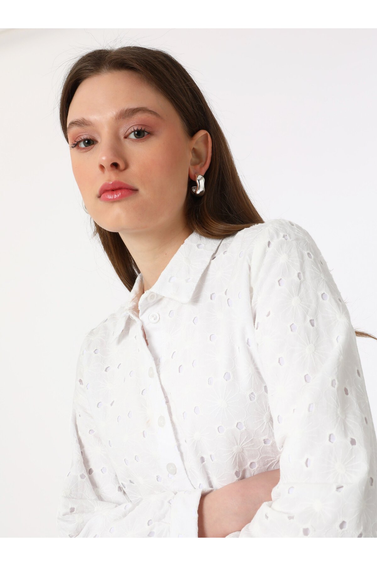 Benin  Brode Kumaşlı Tesettür Elbise - Ekru - Benin - Görsel 4