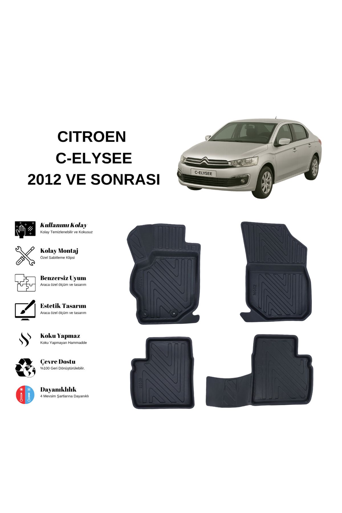 AutoWeller Citröen C-Elysee 2012 ve Sonrası 3D Havuzlu Oto Paspas