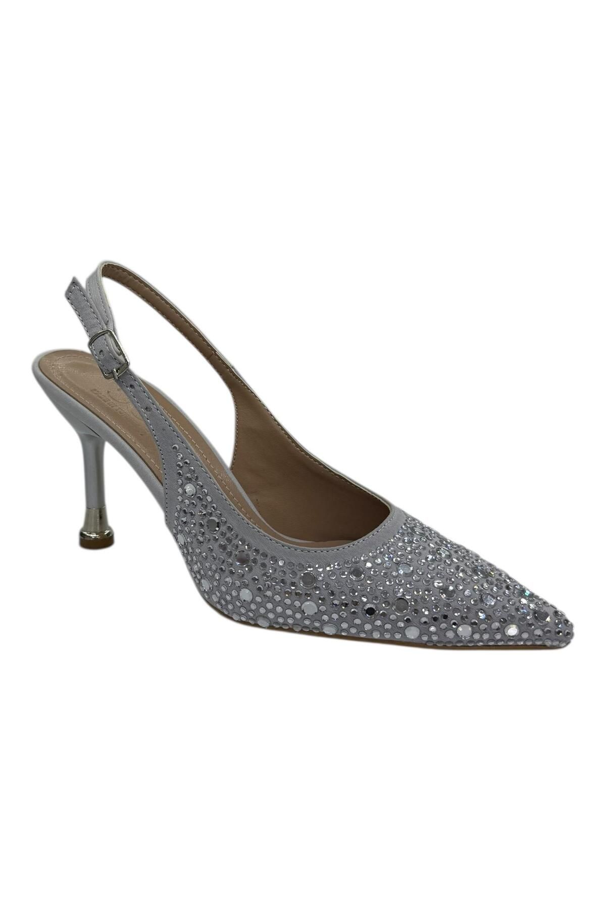 Shoes Taş Detaylı İnce Metal Topuklu Ayyakabı