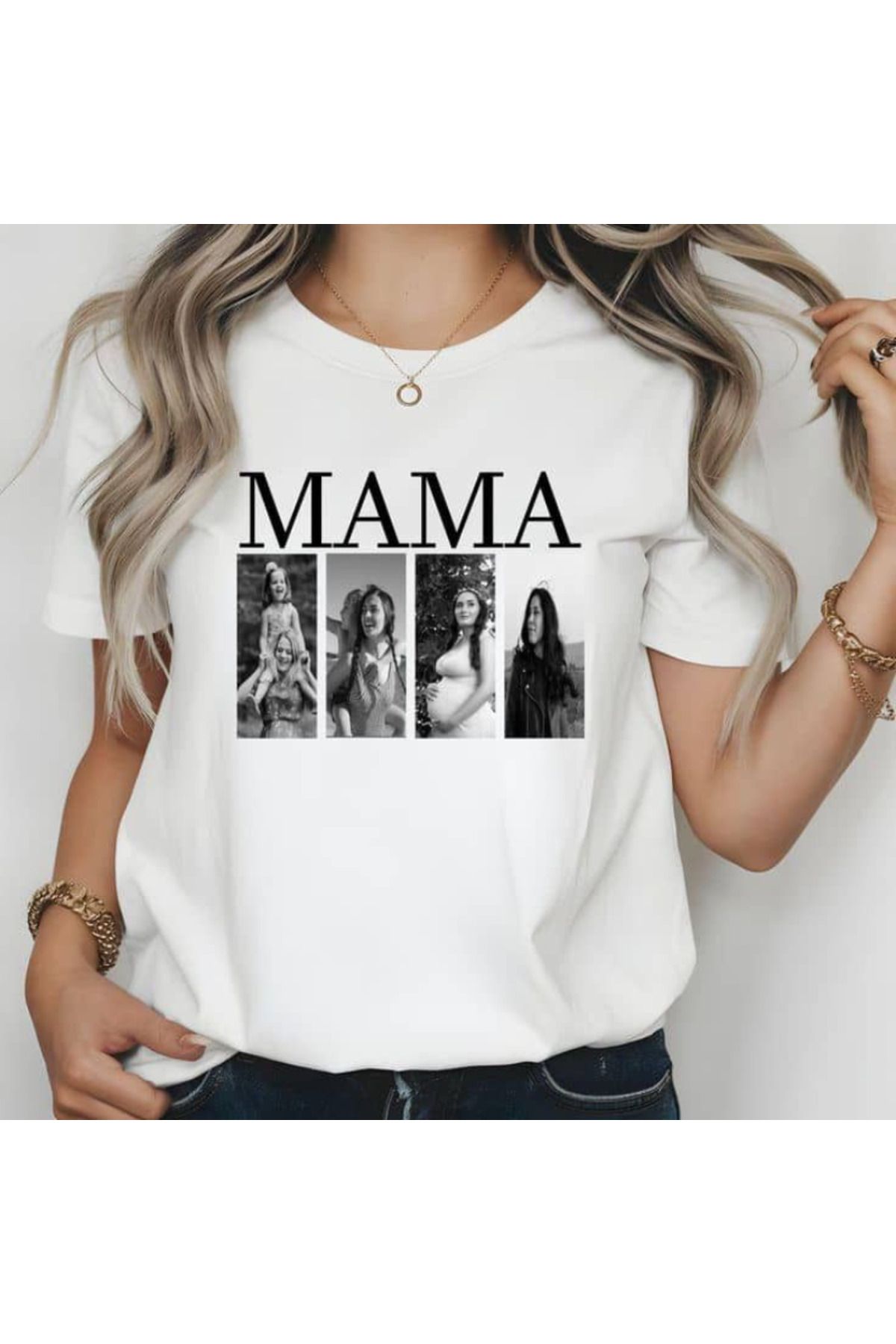 LUNAVISTA Mama Baskılı Bisiklet Yaka Kısa Kol T-shirt