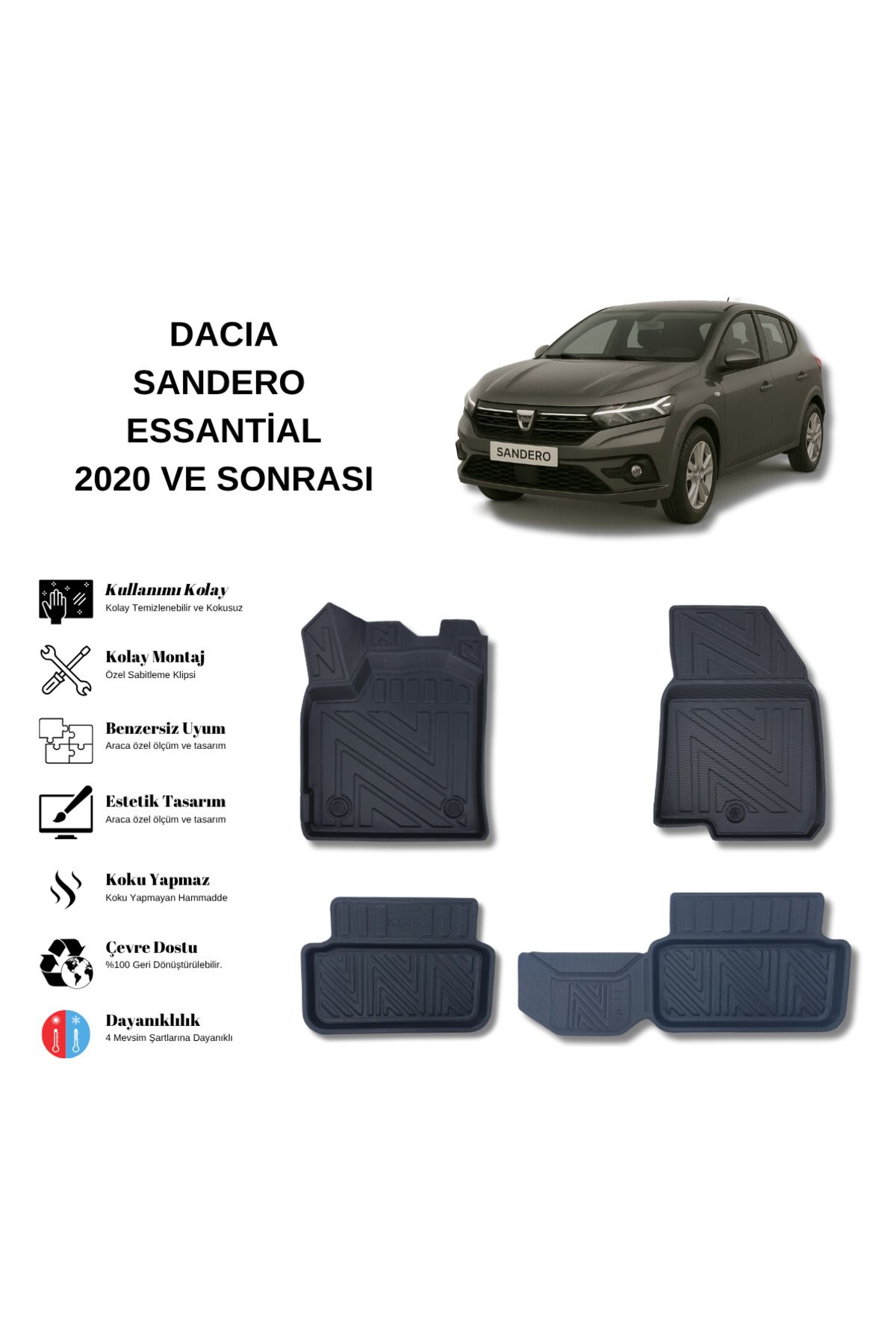AutoWeller Dacıa Sandero Essential 2020 ve Sonrası 3D Havuzlu Oto Paspas