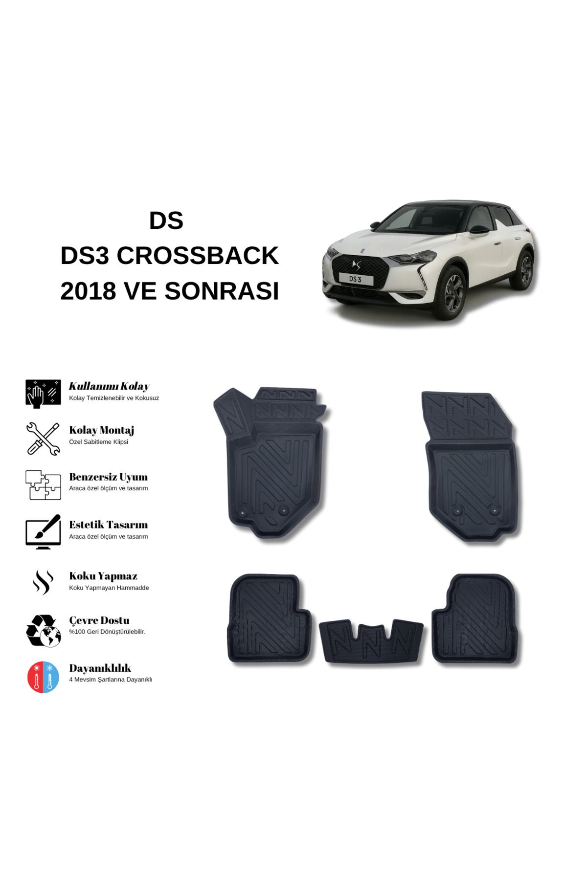 AutoWeller DS 3 Crossback 2018 ve Sonrası 3D Havuzlu Oto Paspas