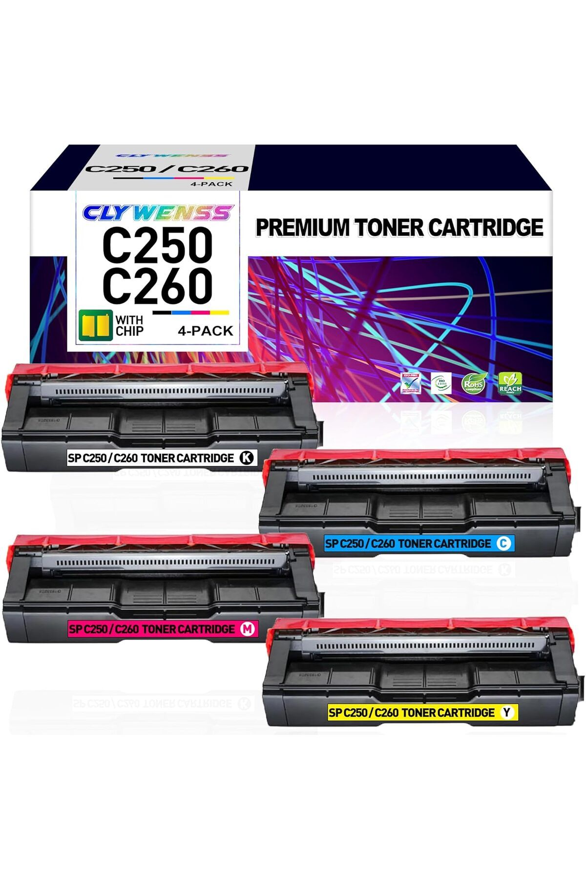 Ricoh Aficio SP C250DN C250SF C260DNW C260SFNW C261SFN C261SFNw C261DNw Toner (B/C/M/Y, 4-Pack)