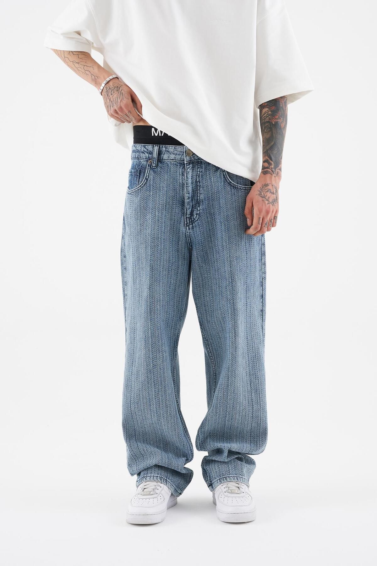 Machinist Erkek Ethnical Patterned Jean Light Mavi