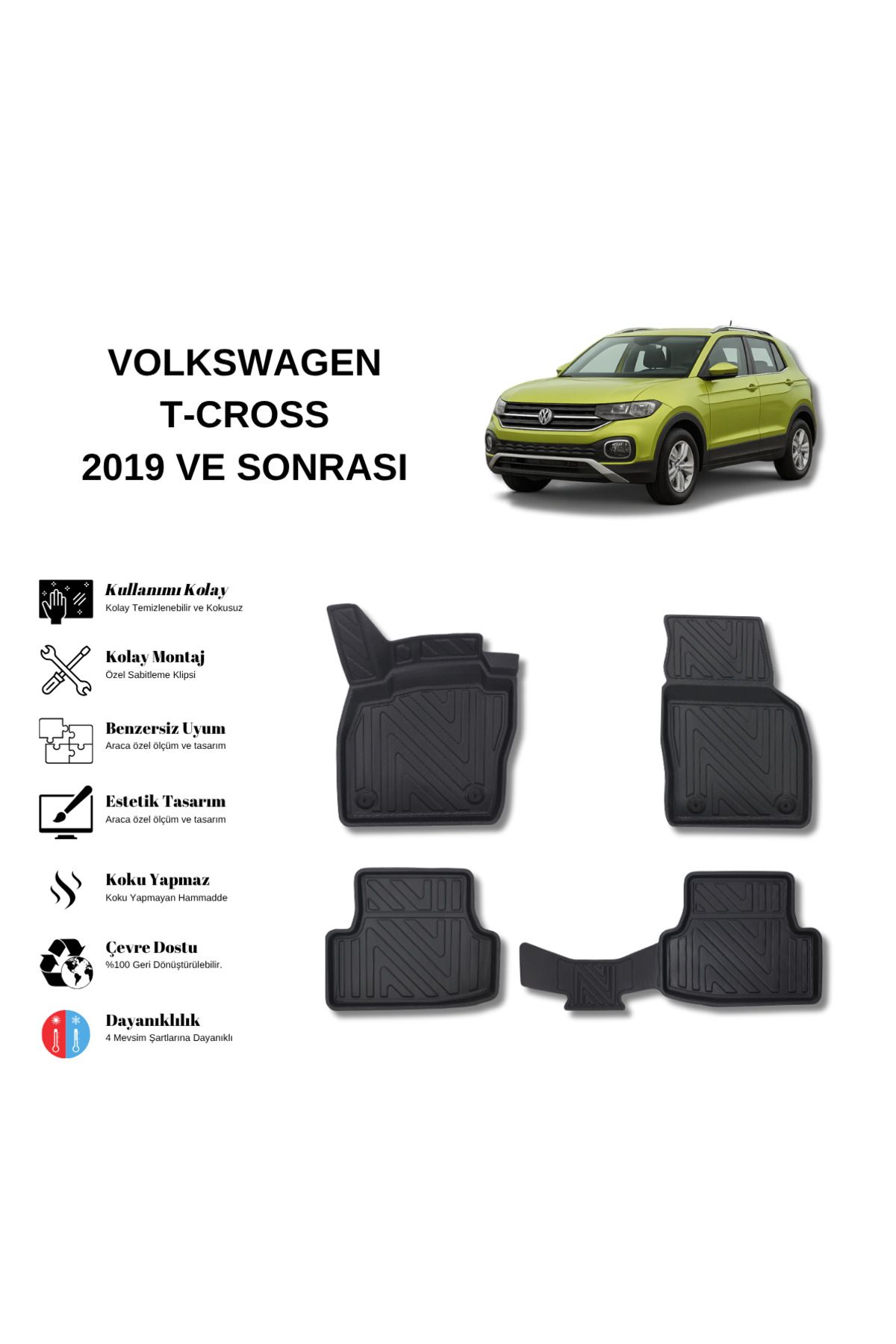 AutoWeller Volkswagen T-Cross 2019 ve Sonrası 3D Havuzlu Oto Paspas