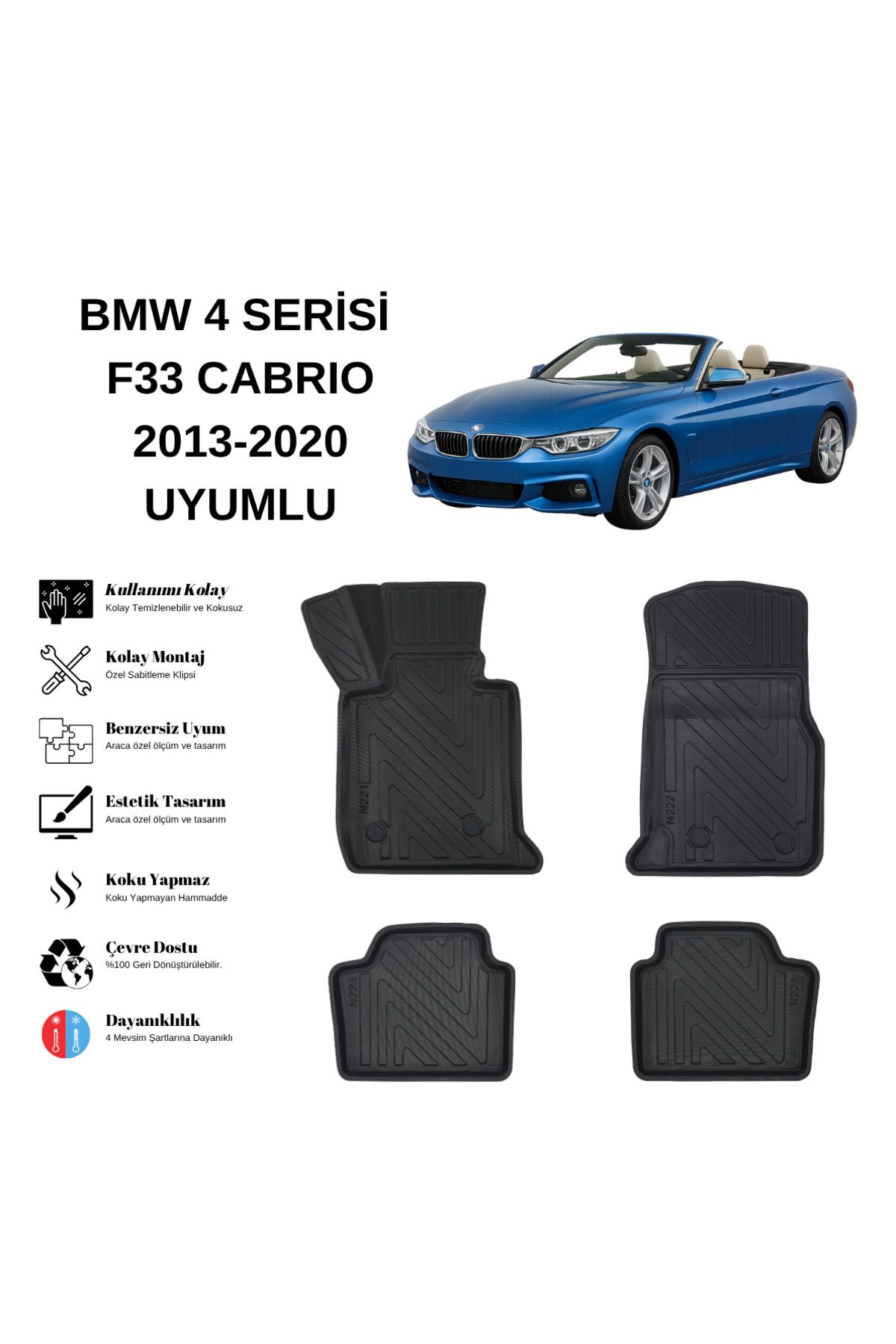 AutoWeller Bmw 4 Serisi Cabrio F33 2013-2020 3D Havuzlu Oto Paspas