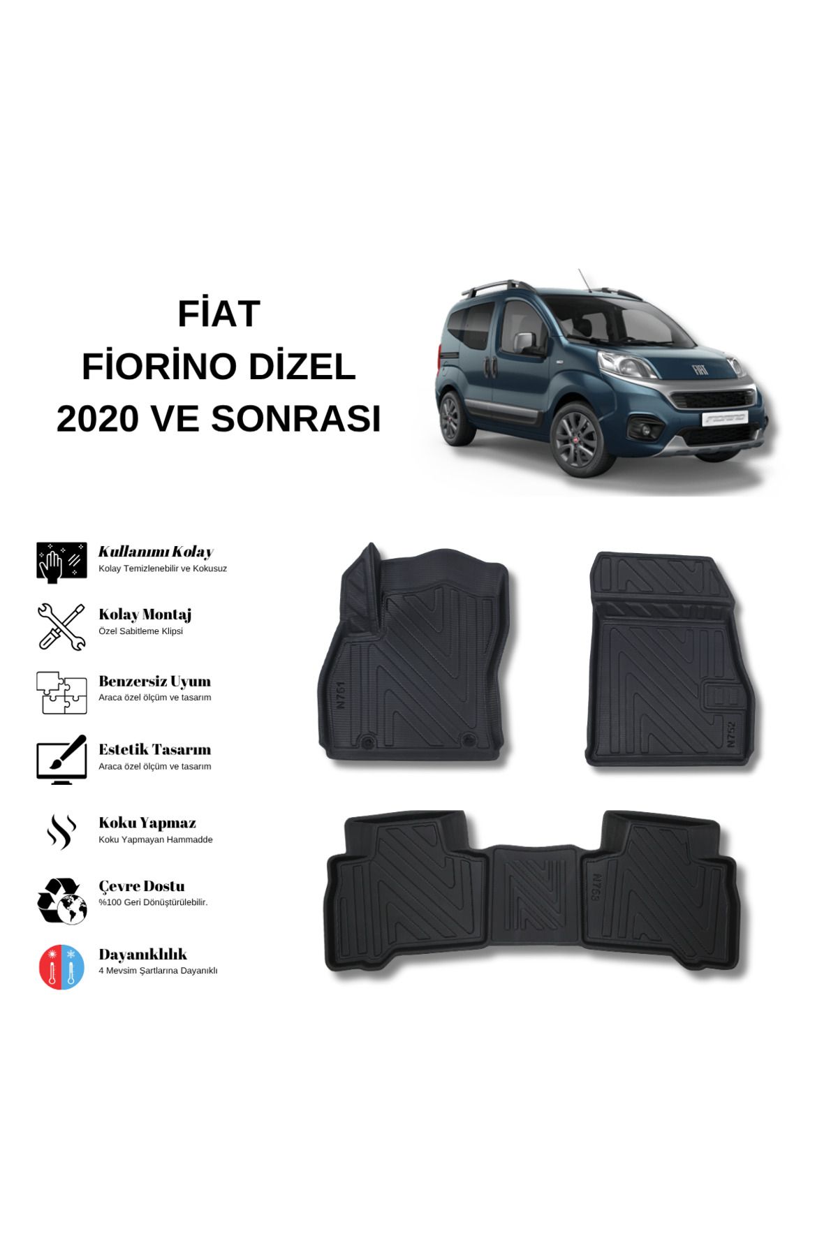 AutoWeller Fiat Fiorino Dizel 2020 ve Sonrası 3D Havuzlu Oto Paspas
