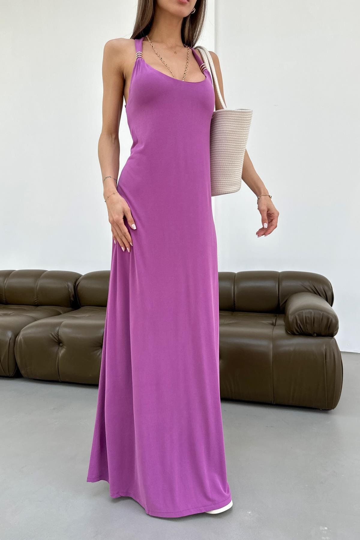 mylove Aksesuar Detaylı Maxi Basic Elbise Lila